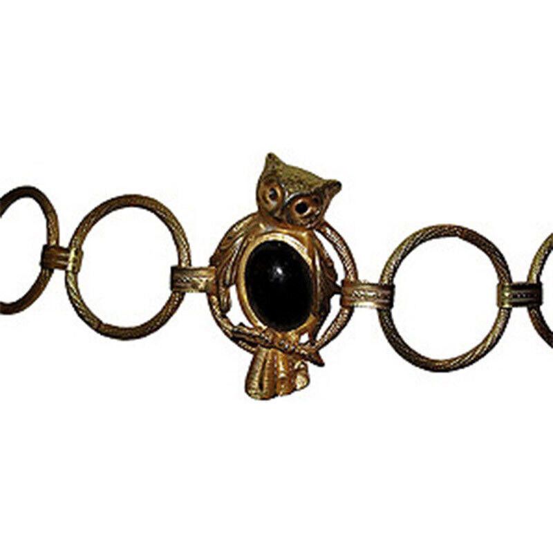 Designer Gold Tone Owl Belt with Simulated Black Onyx Cabochons Size ONE SIZE - 4 Thumbnail