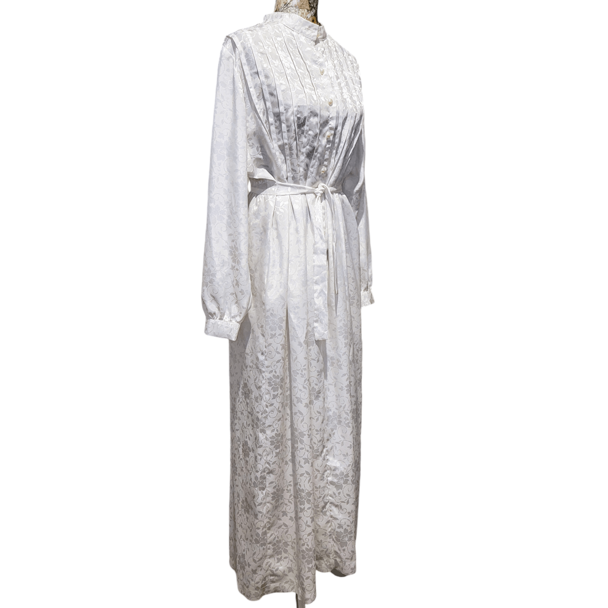 Vintage Vintage White Elegance 70s 80s Long Textured Patterned Dress Size M / US 6-8 / IT 42-44 - 3 Thumbnail