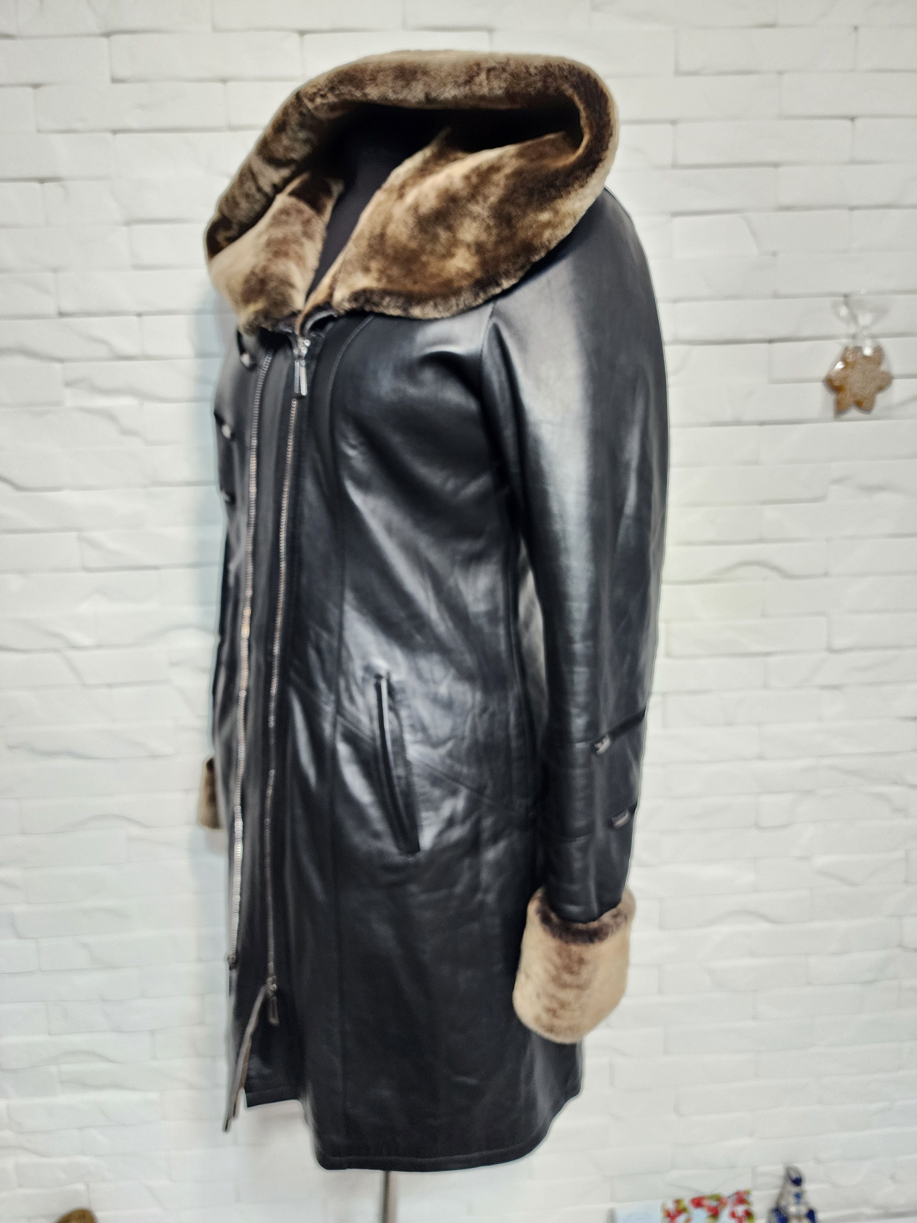 Furla Black Sheepskin Coat: Women's Genuine Fur Hooded Jacket Size M / US 6-8 / IT 42-44 - 2 Thumbnail