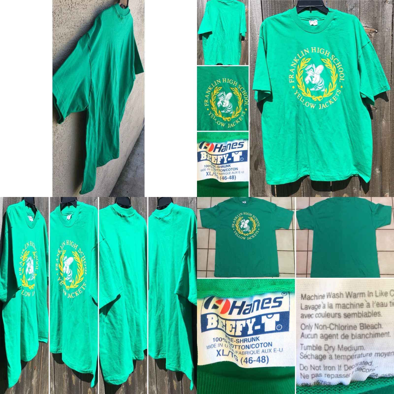 Hanes VINTAGE Franklin High School Yellow Jackets T-Shirt Green XL Hanes BEEFY-T 80s 90s Mens Shirt Graphic Tee Chicago? Size US XL / EU 56 / 4 - 8 Thumbnail