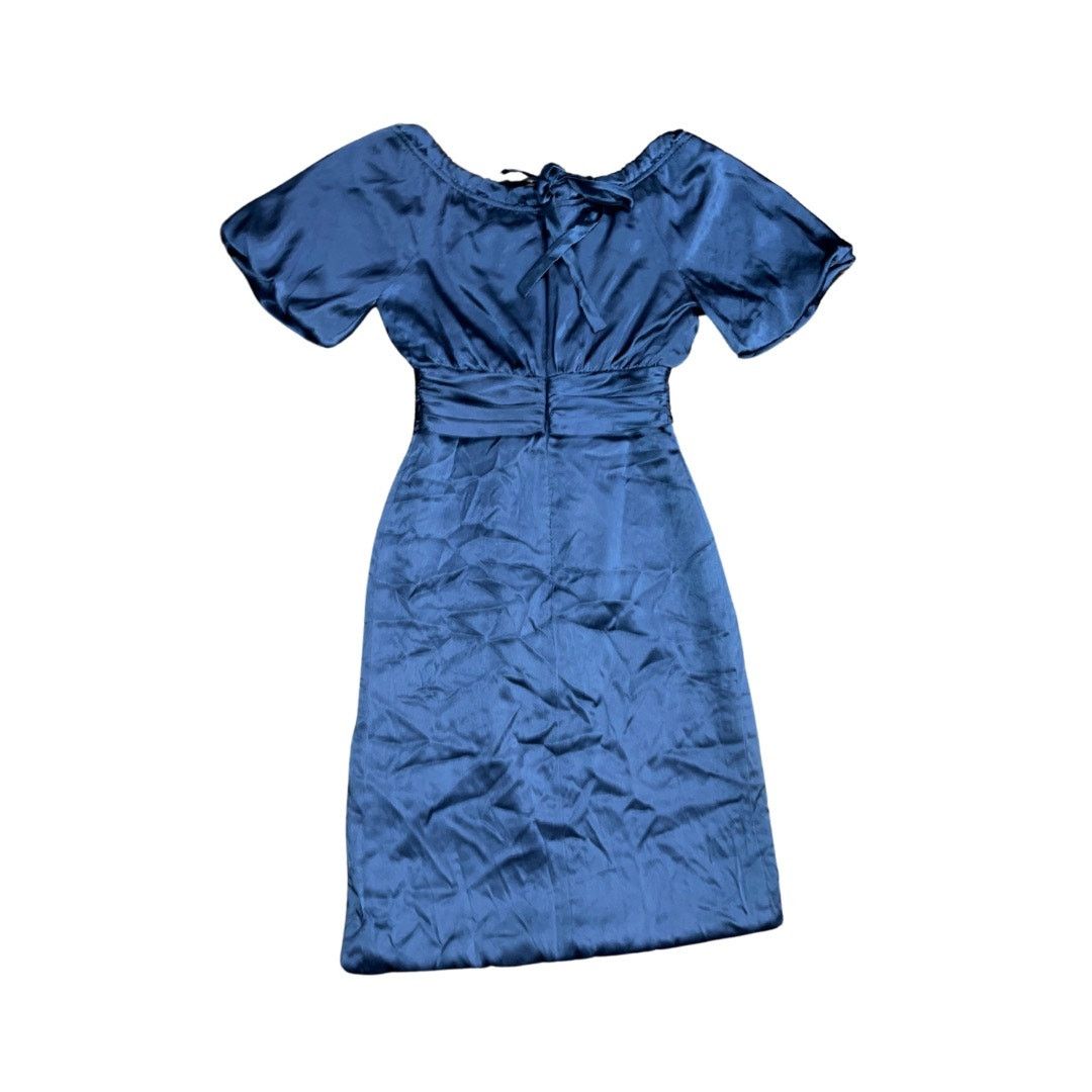 BCBGeneration Navy Blue Satin Dress cinched waist midi formal evening wear Size XS / US 0-2 / IT 36-38 - 2 Thumbnail