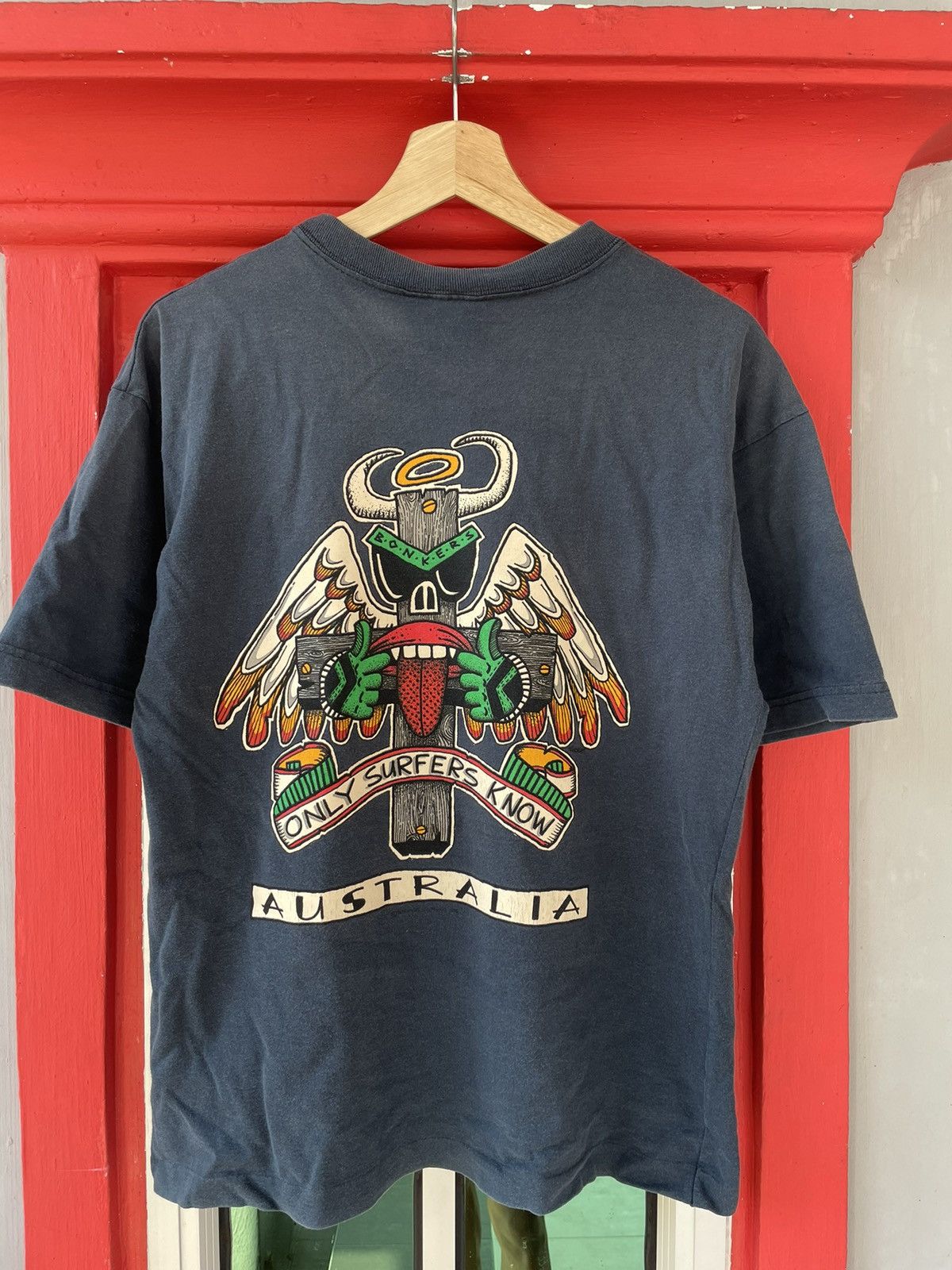 image of Mambo x Surf Style Vintage 90's Bonkers Australia Surfing Tshirt in Navy, Men's (Size Small)