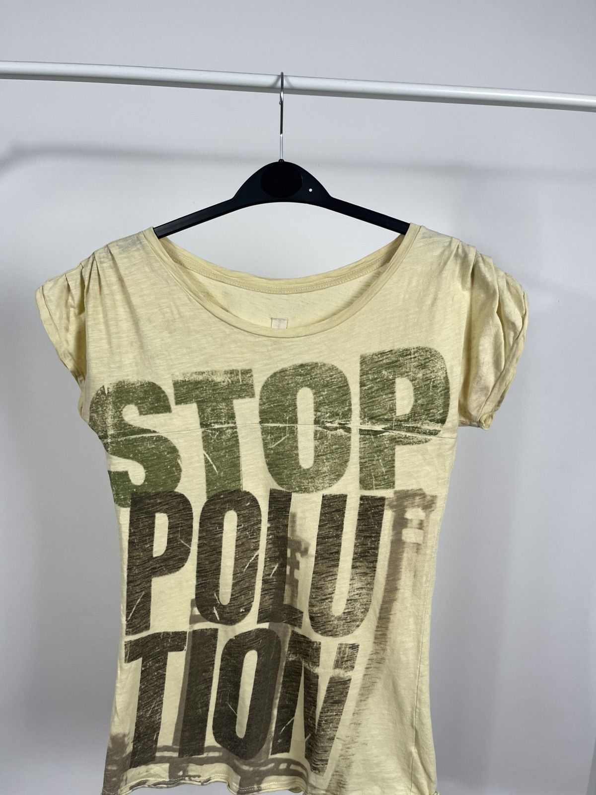 Other Y2K STOP POLLUTION Distressed Graphic Tee Vintage Style Size XS / US 0-2 / IT 36-38 - 2 Thumbnail