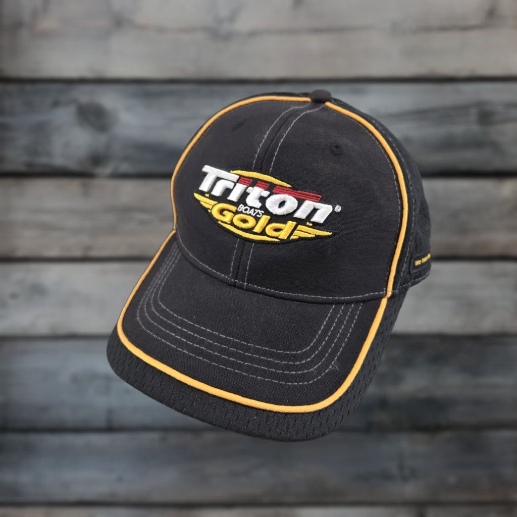 Vintage TRITON Boats GOLD Adjustable Hat Embroidered Baseball Cap Men Adjustable Black Cotton Canvas Logo Size ONE SIZE - 1 Thumbnail