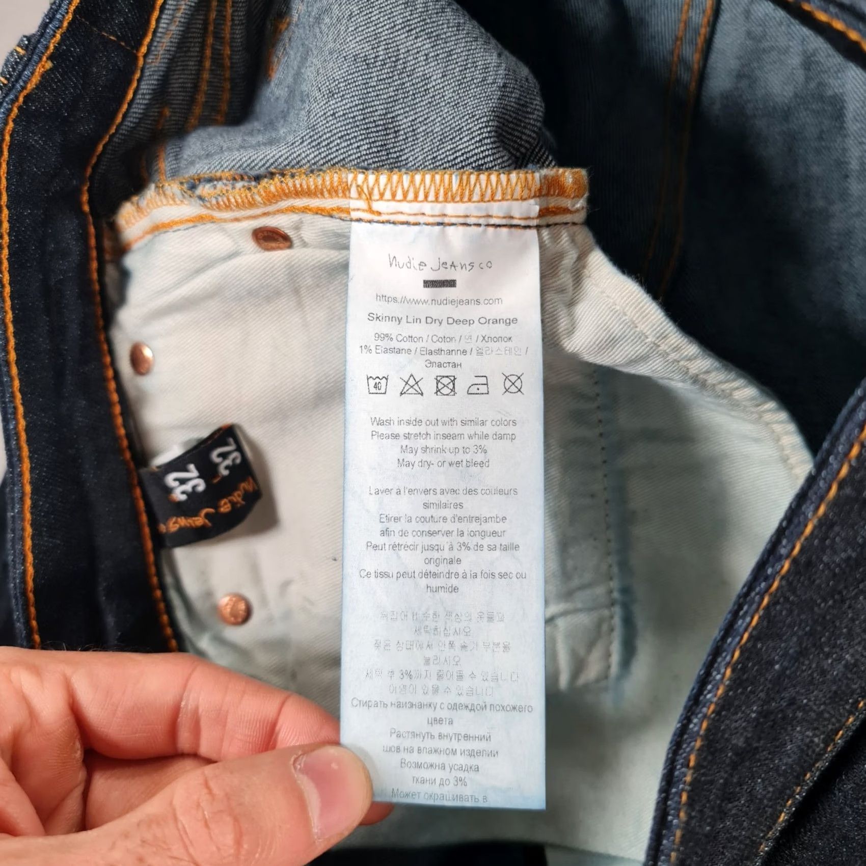 Denime Nudie Jeans Slim Skinny Denim Blue W32 L32 Stretch Zip Fly Regular Mens Jeans - 5-Pocket Design Size US 32 / EU 48 - 6 Thumbnail