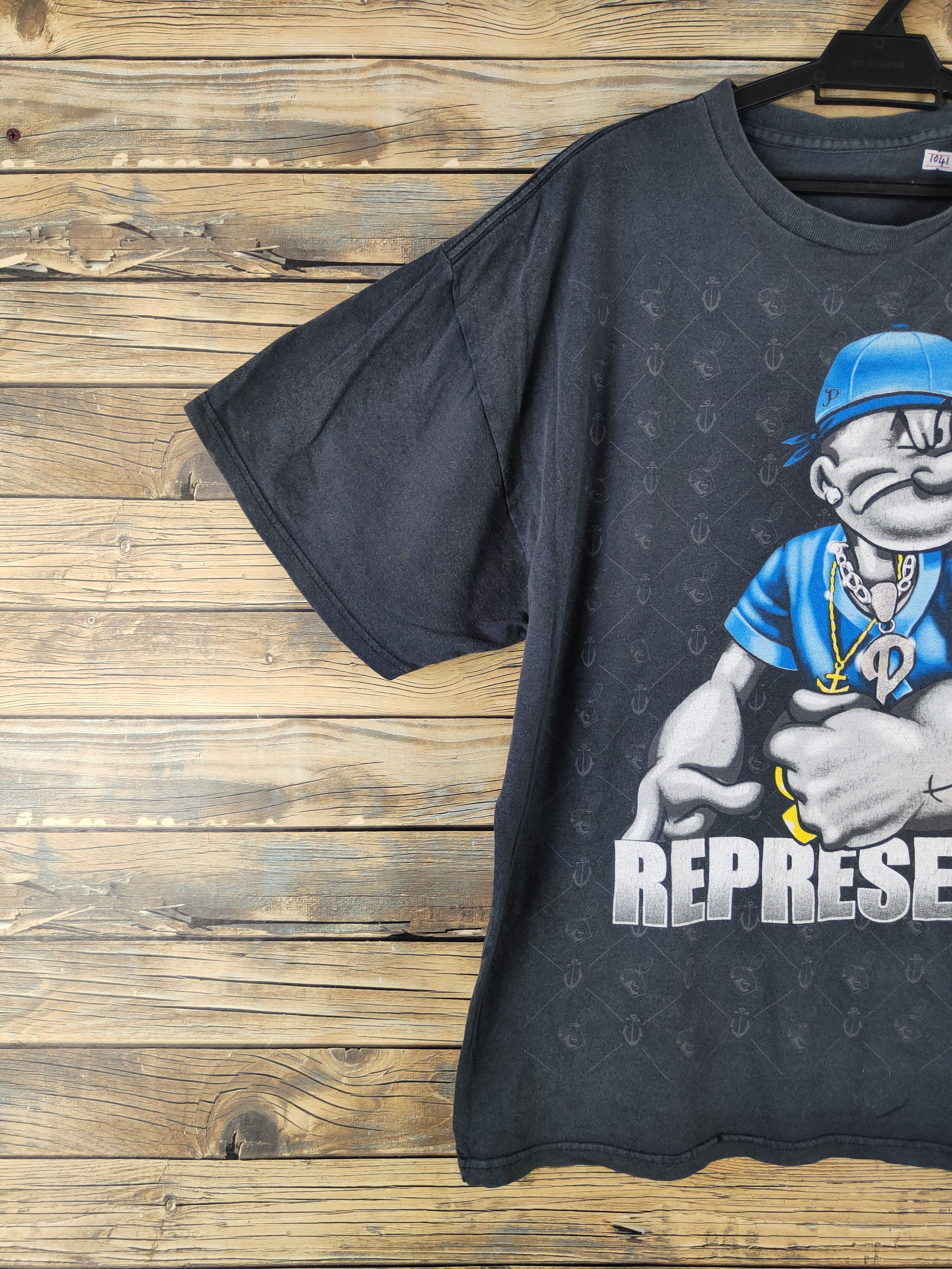 Japanese Brand × Vintage DL Japanese Brand Black Popeye Short Sleeve T-shirt #1041 Size US XL / EU 56 / 4 - 4 Thumbnail