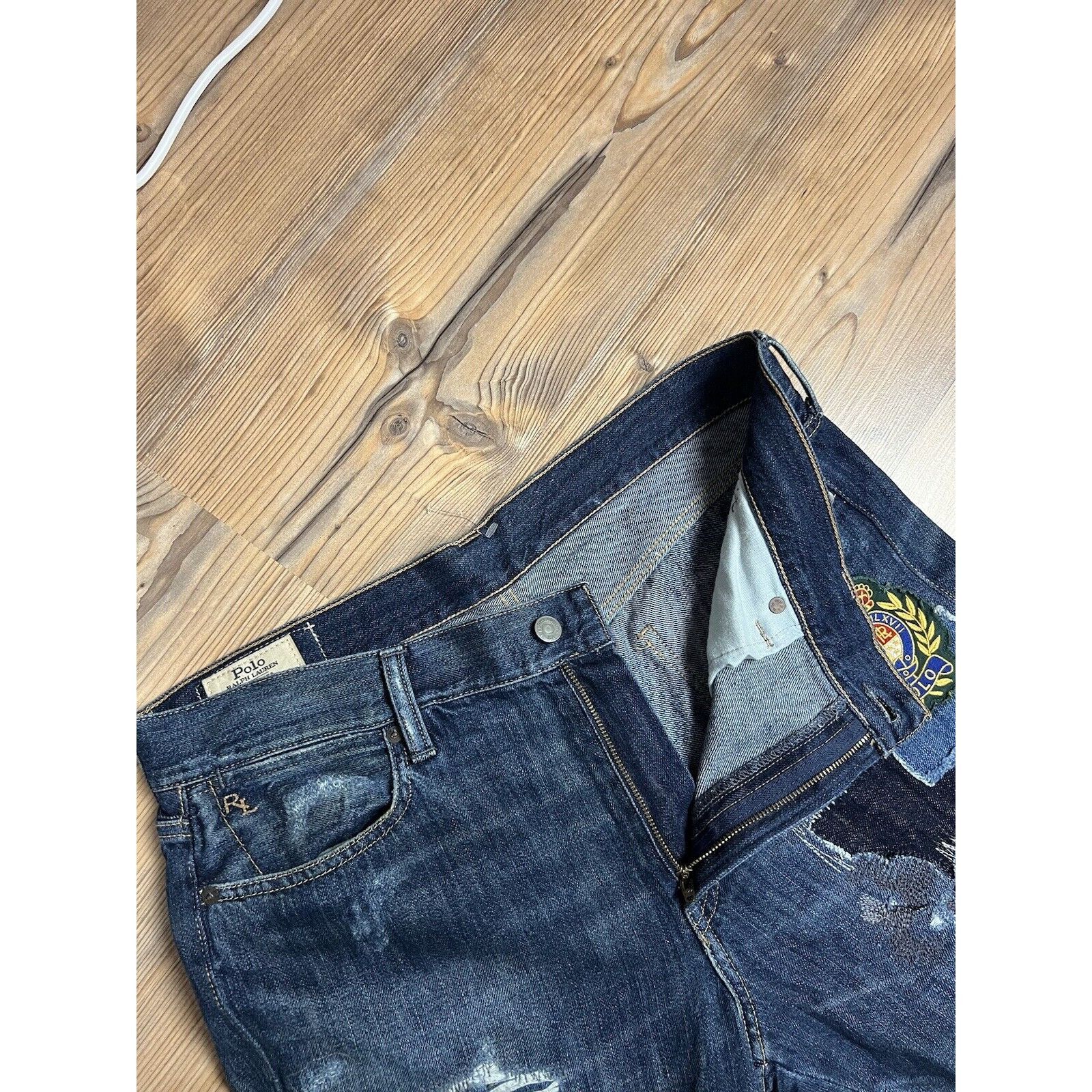 Polo Ralph Lauren Polo Ralph Lauren Dungarees Patchwork Blue Distressed Denim Size US 29 - 16 Thumbnail