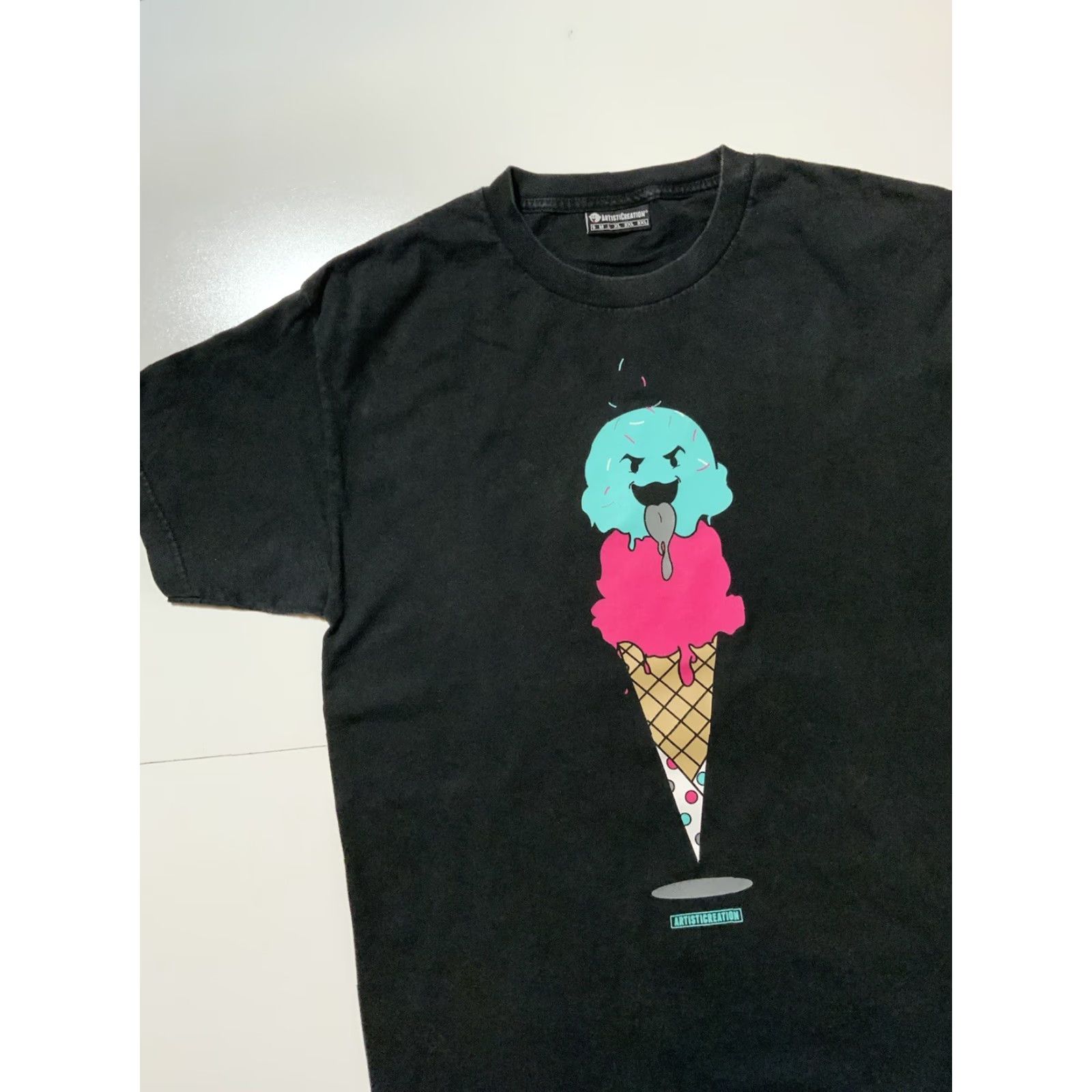 Vintage VINTAGE ArtistiCreation Ghost Ice Cream Skateboarding Graphic Black S/S Crew T-Shirt LG Mens Size US L / EU 52-54 / 3 - 3 Thumbnail