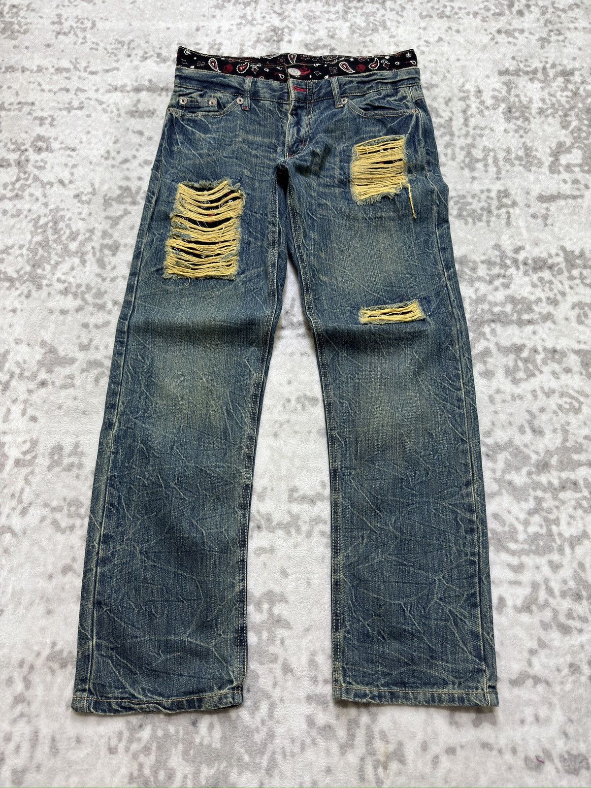 Hysteric Glamour Vintage Pretty Green Design Double Waist Distressed Denim Size US 30 / EU 46 - 1 Thumbnail