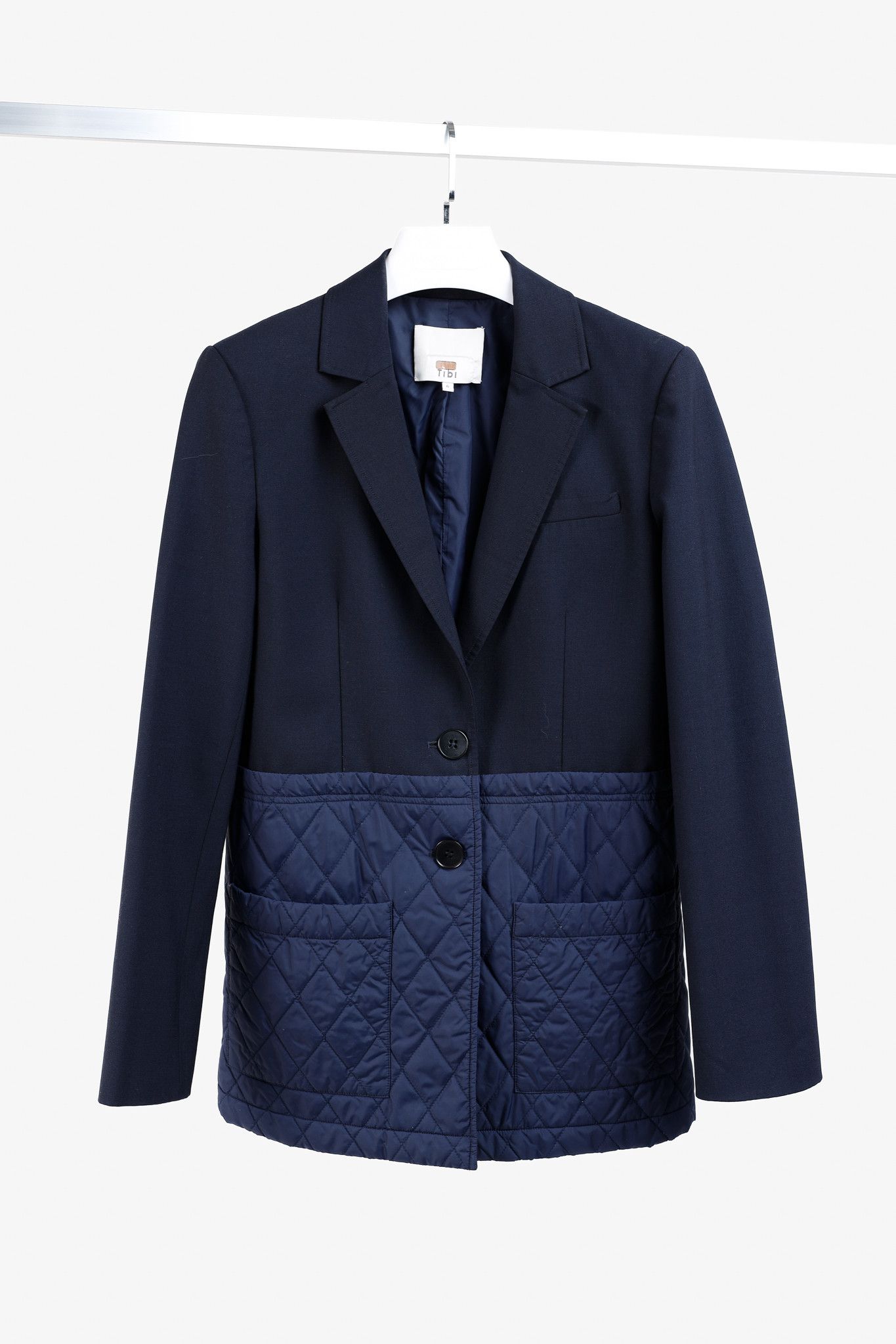Tibi Tibi Quilted Combo Navy Blazer Jacket Size M / US 6-8 / IT 42-44 - 1 Thumbnail