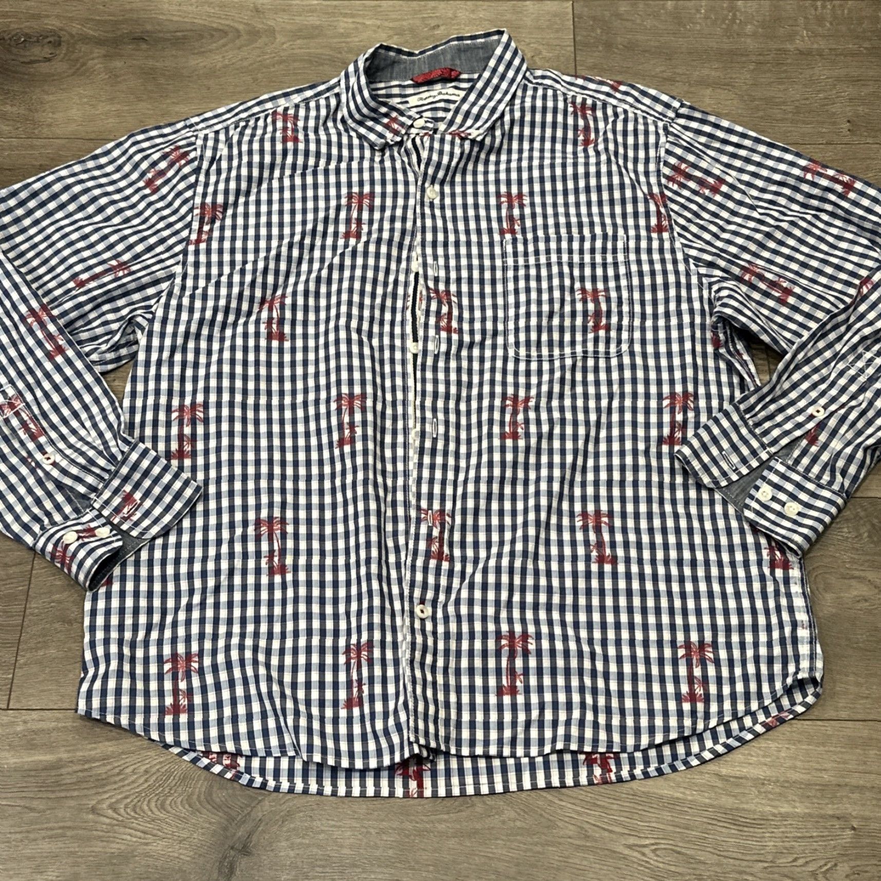 Tommy Bahama VINTAGE Tommy Bahama Shirt Blue Check Palm Tree Long Sleeve Button-Down Large Mens Regular Fit Beach Hawaiian Tropical 90s? Size US L / EU 52-54 / 3 - 2 Thumbnail