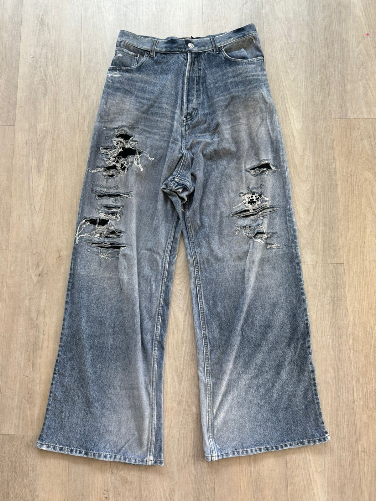 image of Balenciaga Trompe L'œil Large Baggy Jeans Trousers in Blue, Men's (Size 30)