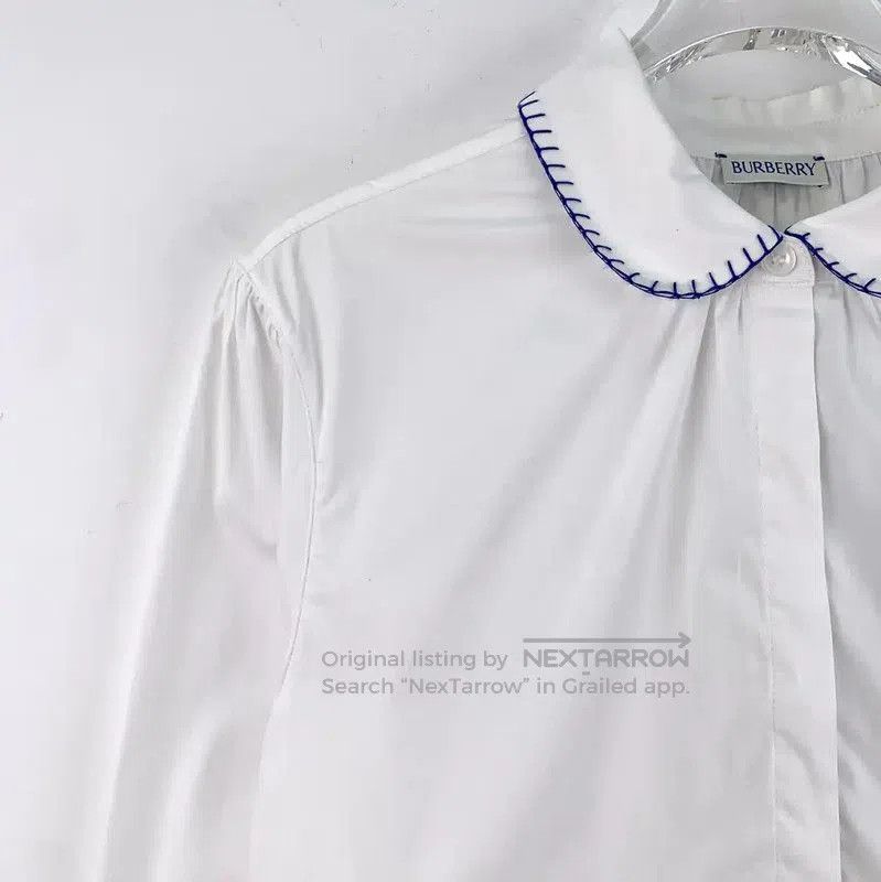 Burberry Burberry White Cotton Women's Shirt with Blue Details. Size L / US 10 / IT 46 - 3 Thumbnail