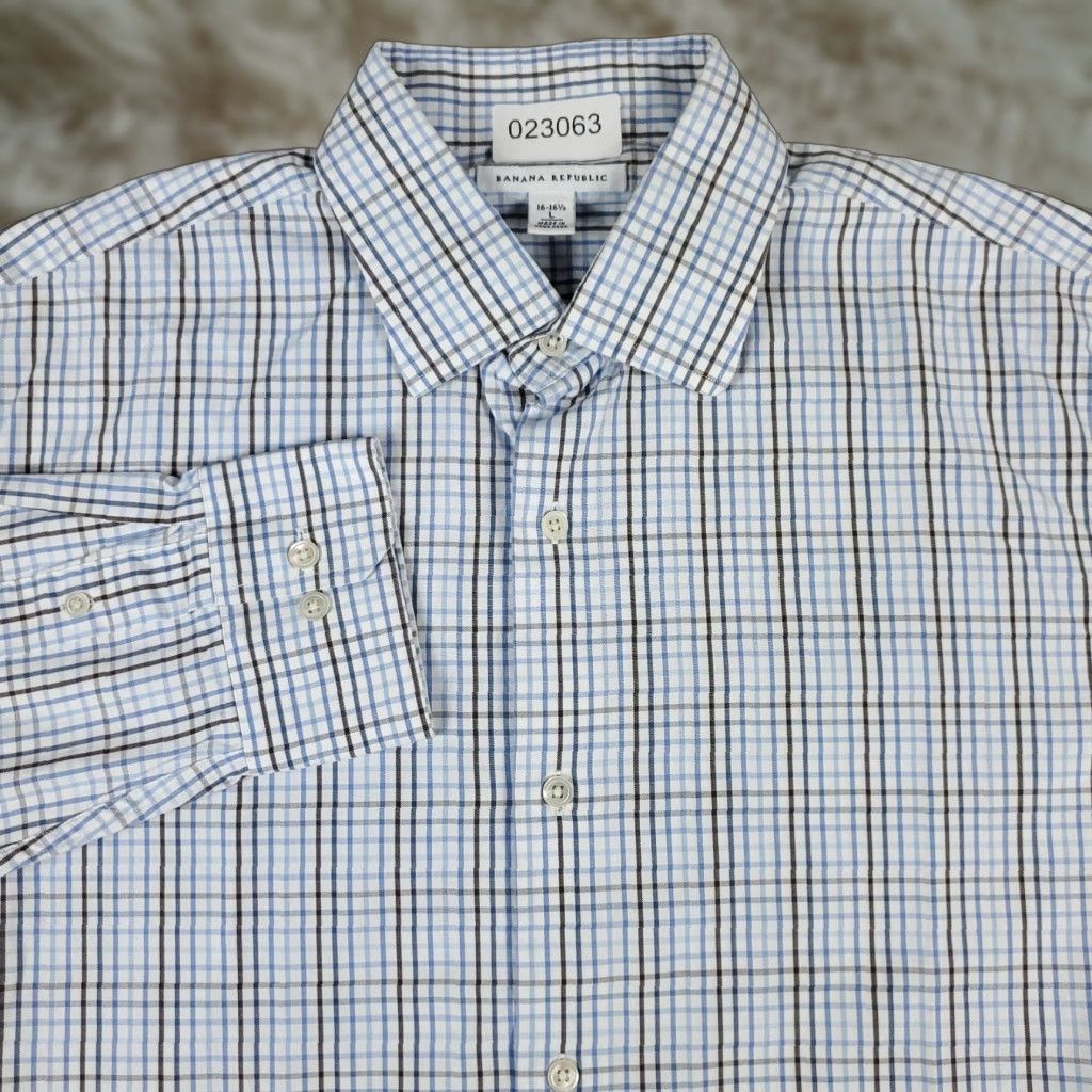 Banana Republic BANANA REPUBLIC Shirt Mens XL Blue Check Button-Up Long Sleeve Casual Classic Business Dress Shirt - Preppy American Style Mens XL Blue Size US XL / EU 56 / 4 - 1 Thumbnail