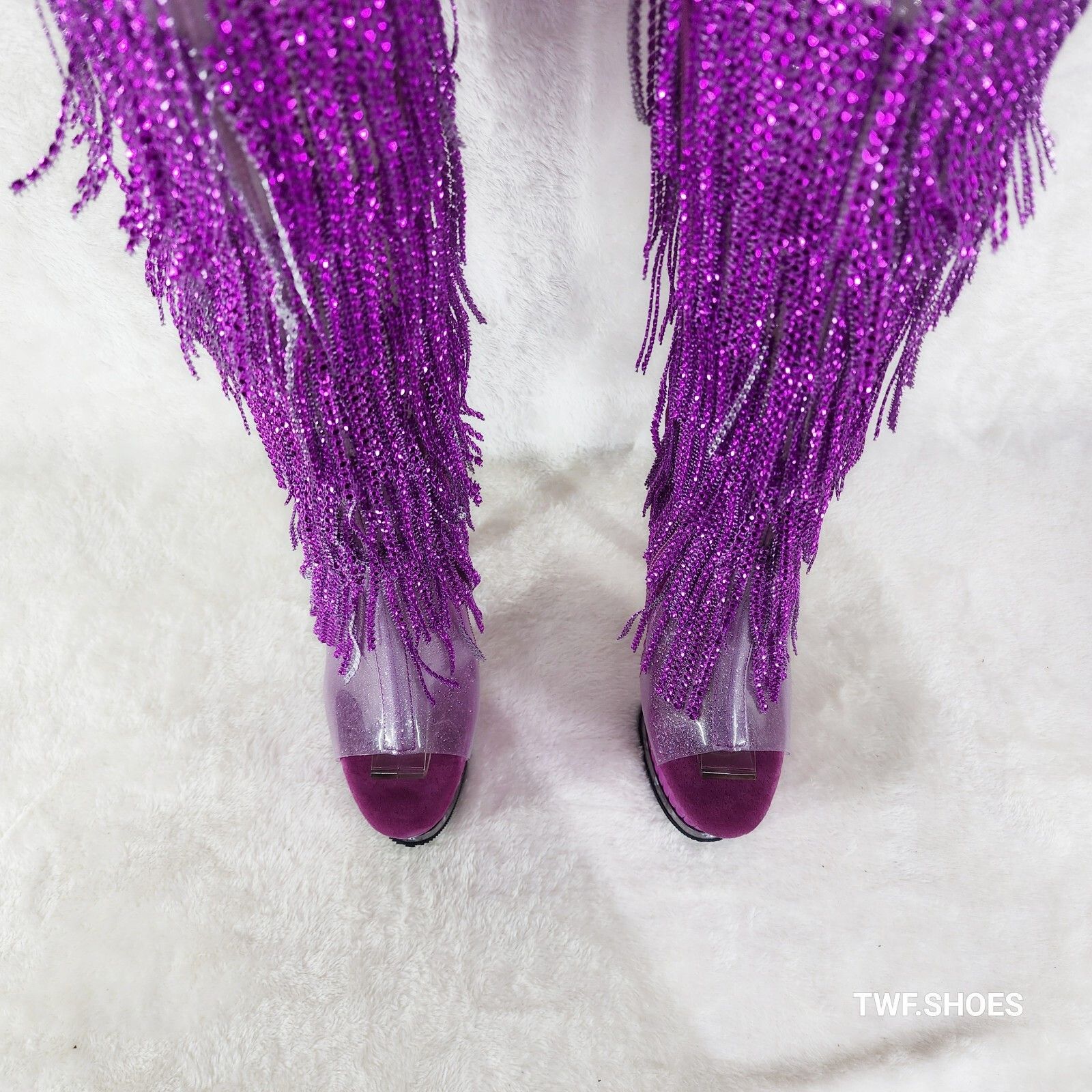 Other Illusion Fuchsia Pink Textured Platform Fringe High Heel Ope Size US 8 / IT 38 - 6 Thumbnail