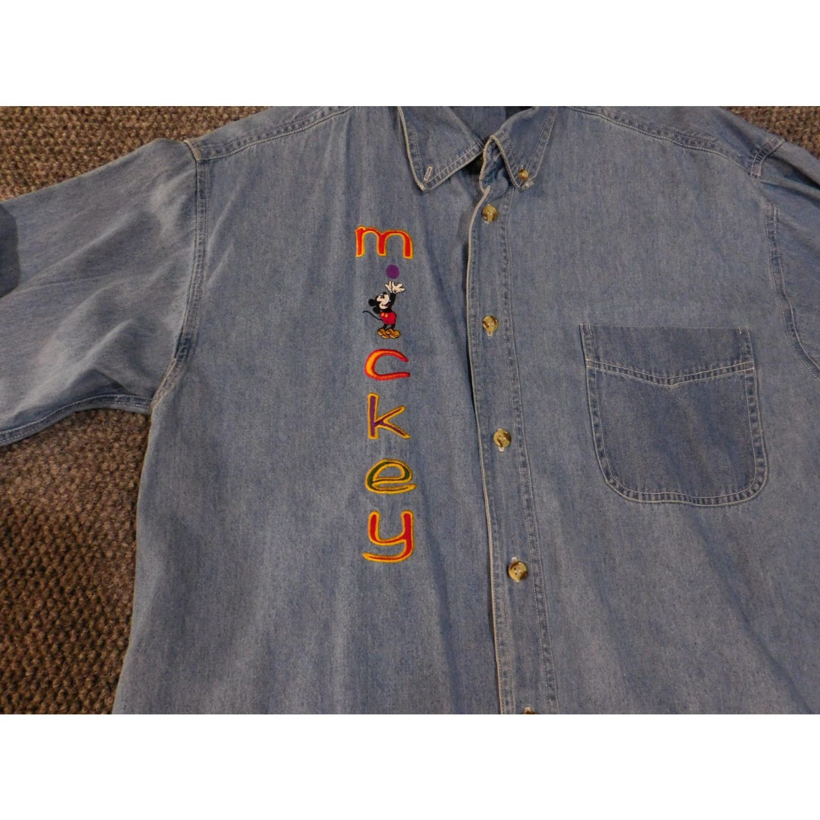 Disney VINTAGE Disney Mickey & Co Denim Shirt Mens Large Blue Button-Up Embroidered 90s Size US L / EU 52-54 / 3 - 5 Thumbnail