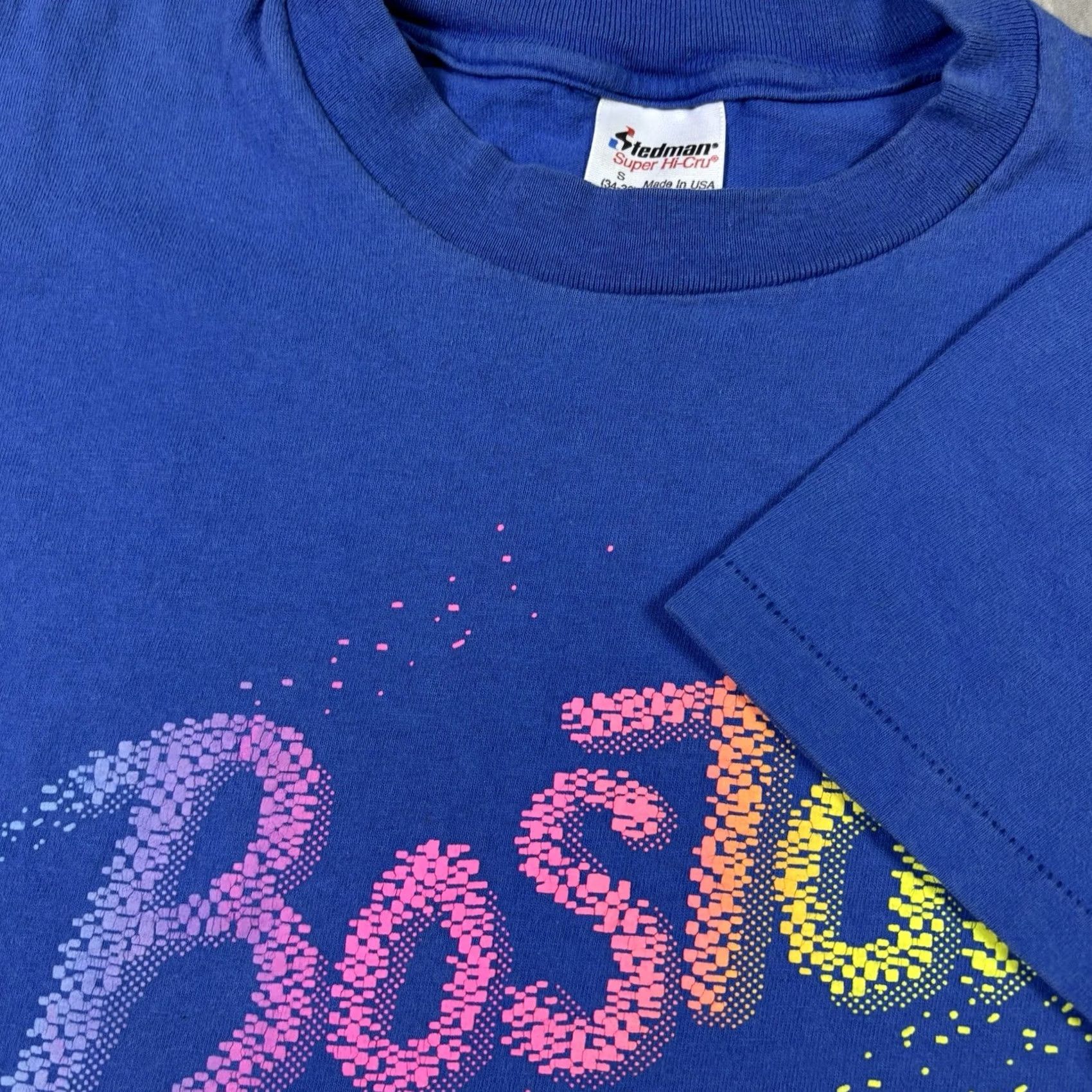 Spell VINTAGE Boston T Shirt Blue Single Stitch Spell Out size Small 90s USA Shirt Mens S Short Sleeve Crew Neck Cotton Graphic Print USA Stitch 90s Vintage Size US S / EU 44-46 / 1 - 4 Thumbnail