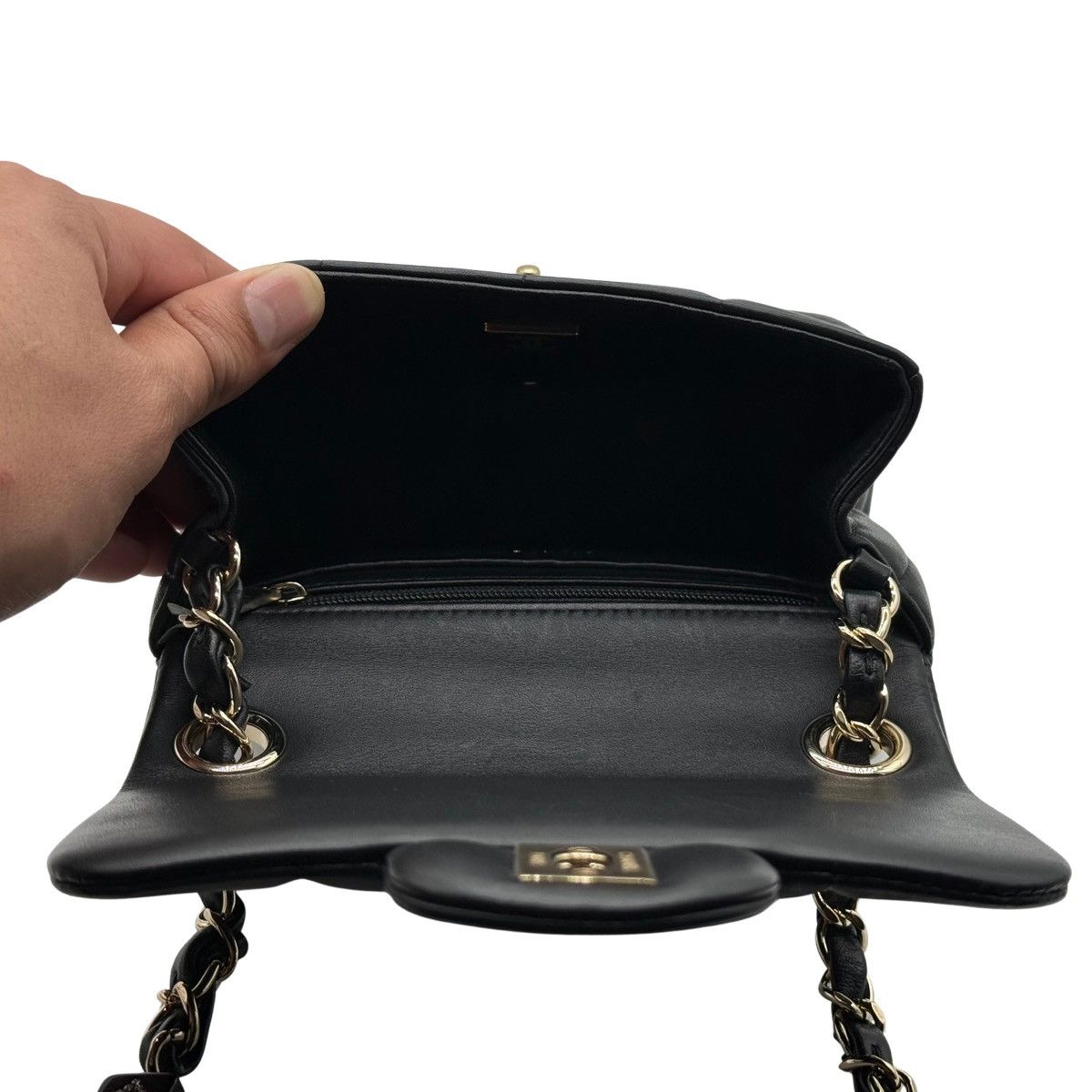 Chanel Chanel Monaco Mini Square Flap Bag Black Lambskin Size ONE SIZE - 11 Thumbnail