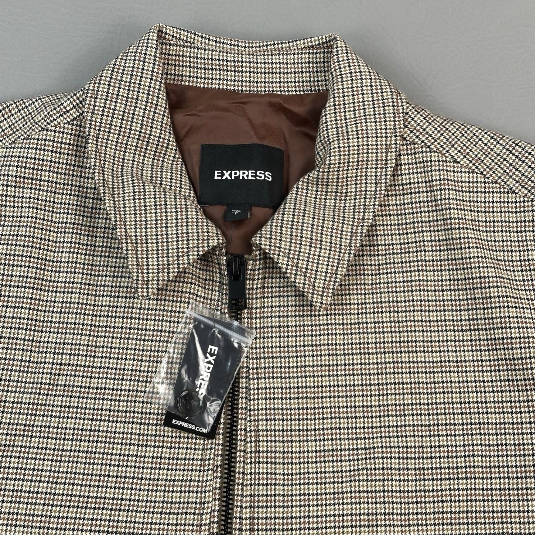 Express Express Jacket Mens Small Micro Houndstooth Full Zip Performance Stretch NWT Size US S / EU 44-46 / 1 - 2 Thumbnail