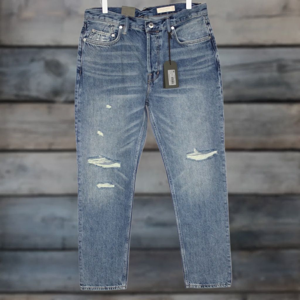 Allsaints AllSaints Men's Jack Damaged Relaxed Taper Jeans 30 x 28 Mid Indigo Size US 30 / EU 46 - 1 Thumbnail