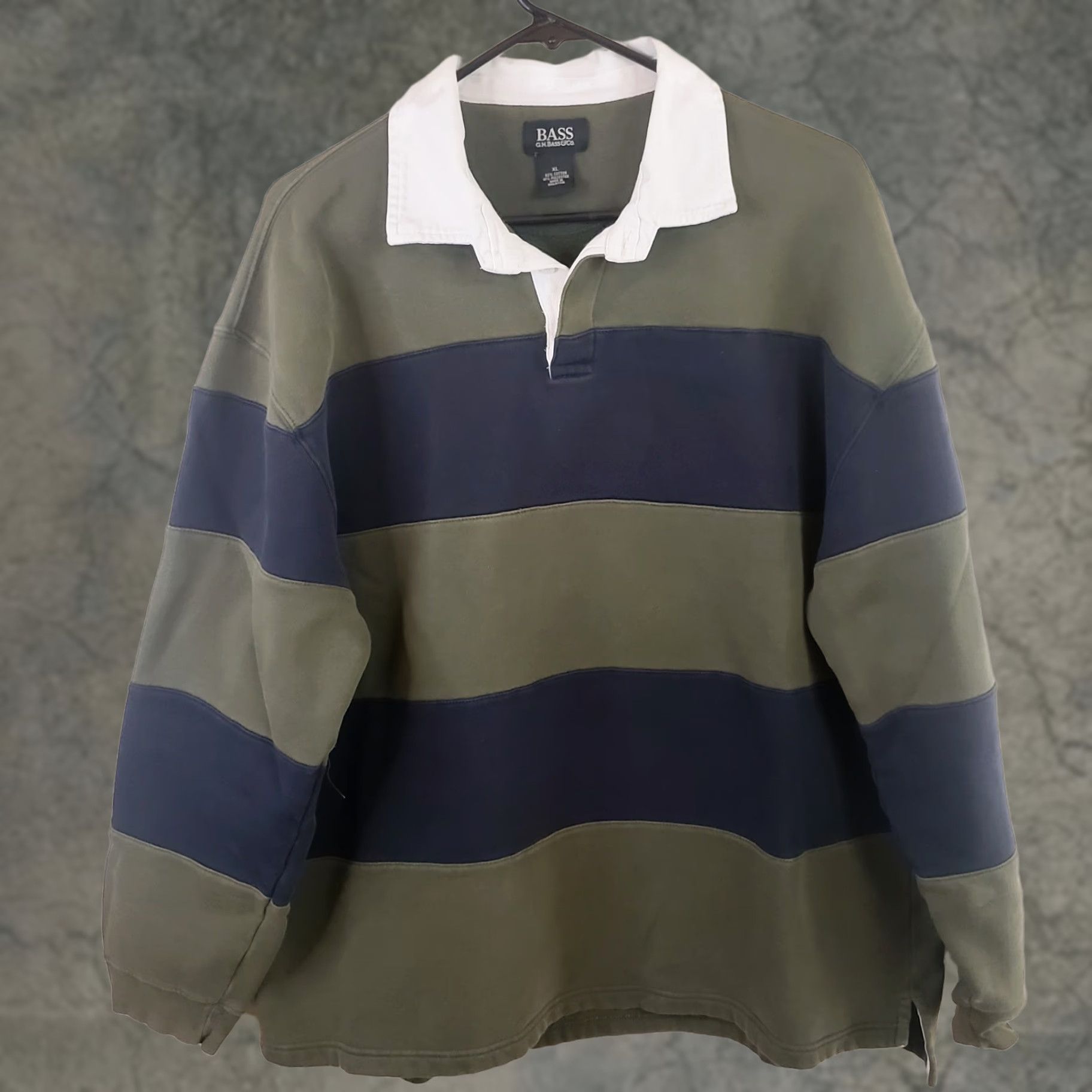 Vintage VINTAGE GH Bass Rugby Shirt Mens XL Blue Green Stripe White Collar LS Preppy Sweatshirt Size US XL / EU 56 / 4 - 1 Thumbnail