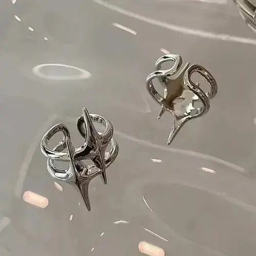 Handmade Abstract Star Ring Silver Slime Modern Punk Art Psychedelic Size ONE SIZE - 2 Thumbnail