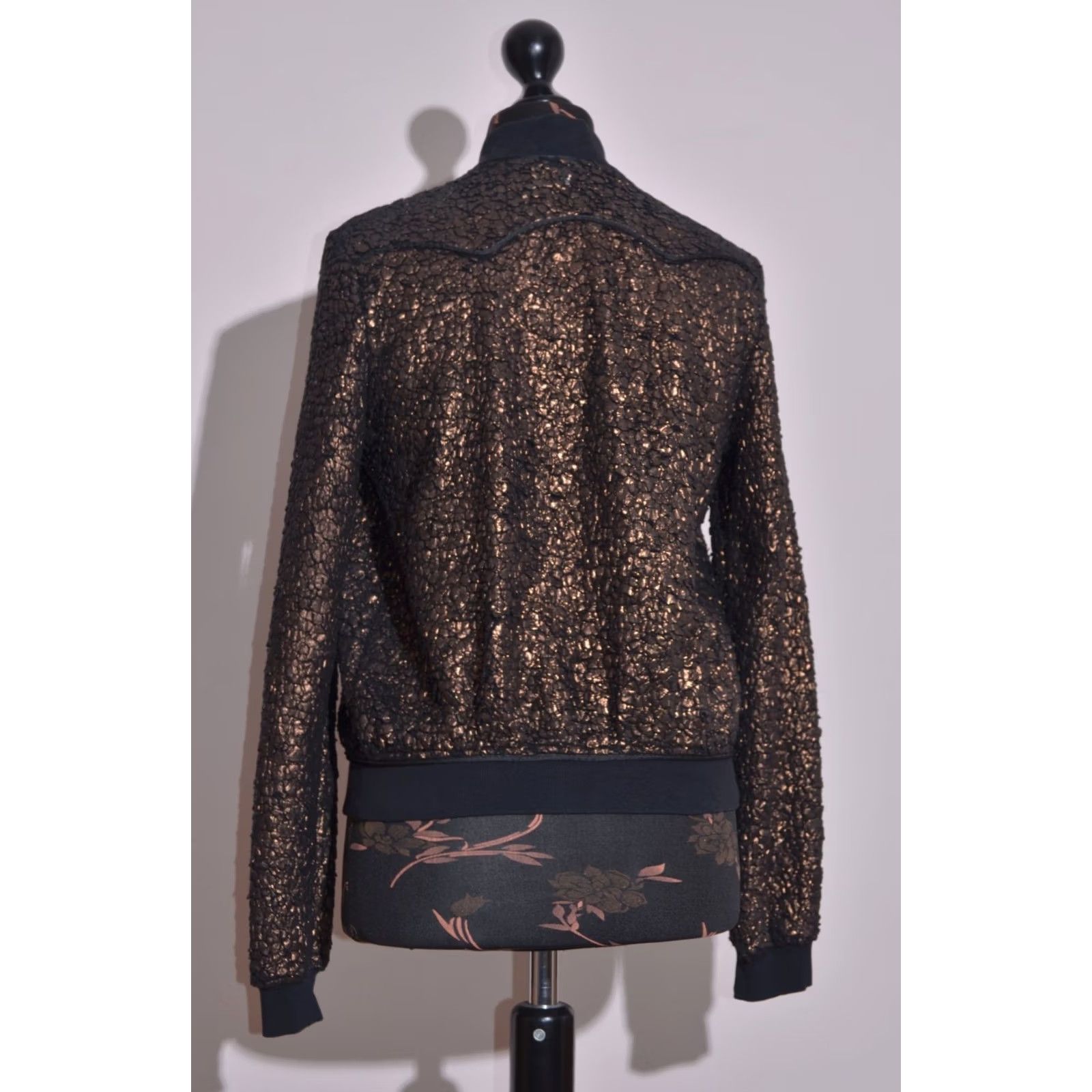 Diesel Diesel Bomber Jacket Womens S Zip Up Ribbed Trim Metallic Bronze Crackle Autumn Spring Summer Brown Size S / US 4 / IT 40 - 4 Thumbnail
