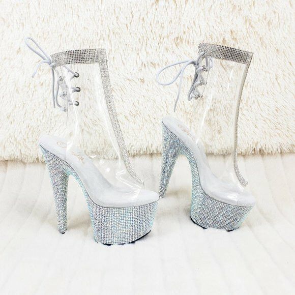 Other 1018C Bejeweled Rhinestone Platform & Trim Ankle Boots High Size US 7 / IT 37 - 5 Thumbnail