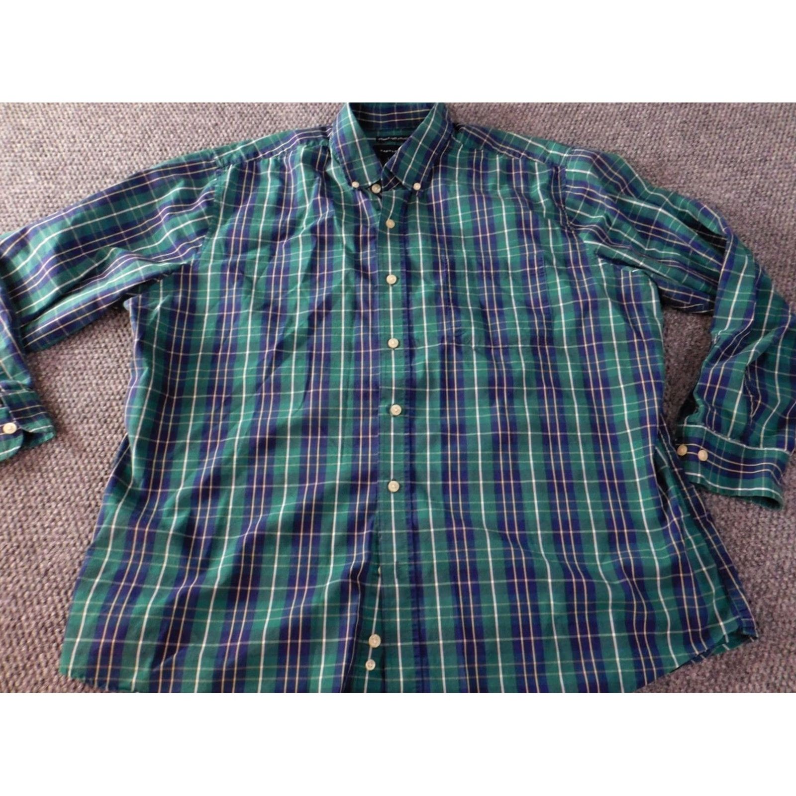 Vintage Saddlebred Shirt XL Green Plaid Button-Up Slimming Classic Fit Mens Long Sleeve Collar Button Size US XL / EU 56 / 4 - 2 Thumbnail