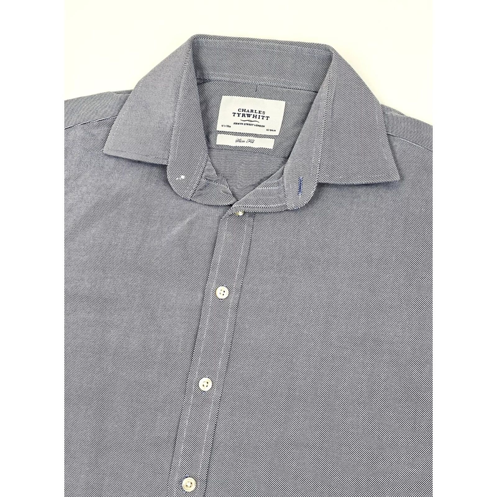 Charles Tyrwhitt Charles Tyrwhitt Slim Fit Button Striped Shirt Men L Blue Dress Shirt Sleeve Long Pattern Striped Non-Iron Chest 46 in Adults Mens Size 42R - 2 Thumbnail
