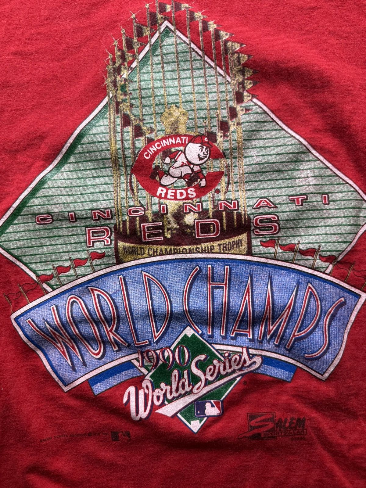 Vintage 1990 Cincinnati Reds World Series Tee FITS XS Size US M / EU 48-50 / 2 - 2 Thumbnail
