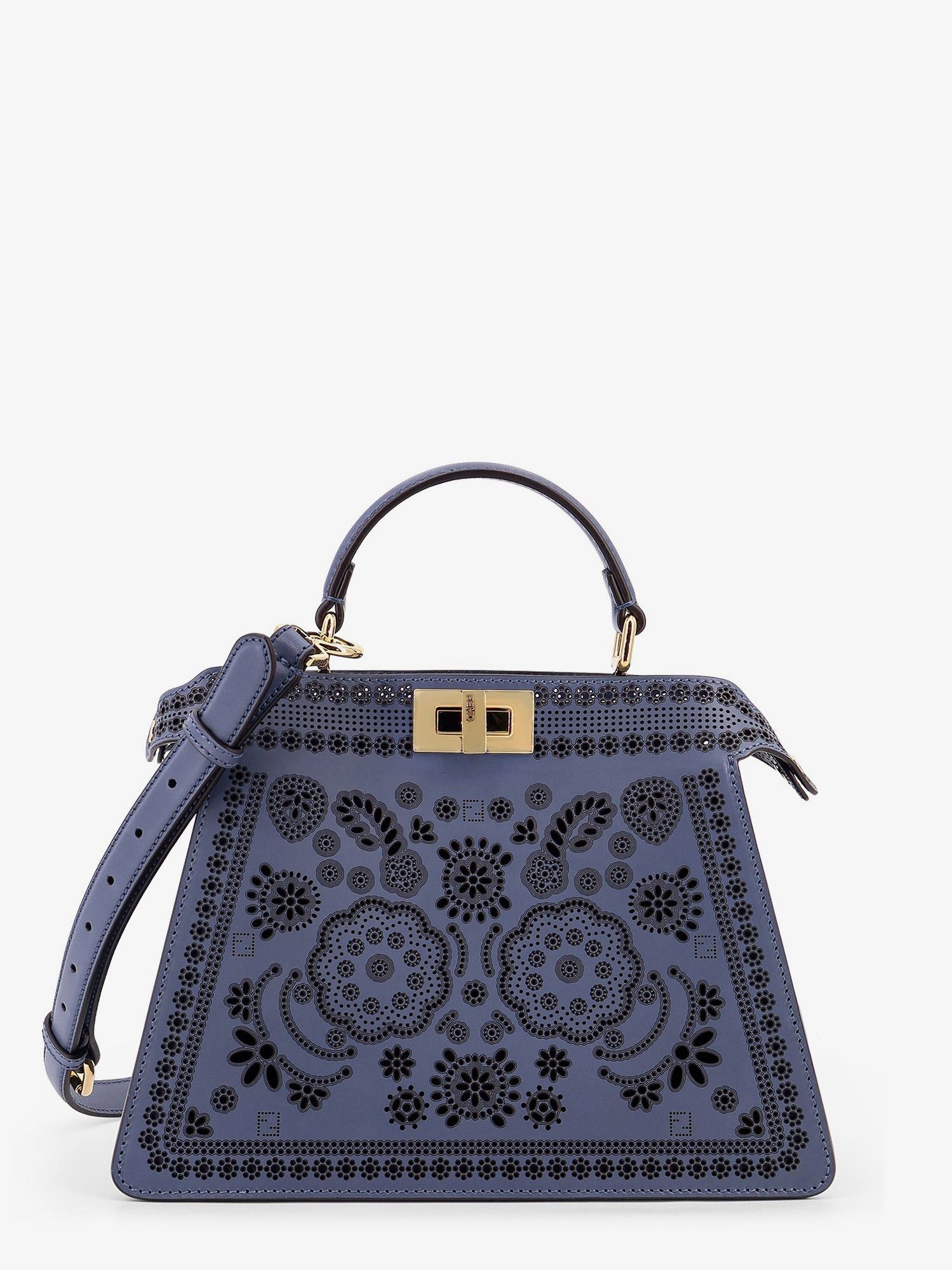 Fendi Peekaboo Iseeu Small Leather Shoulder Bag With Laser-Cut Coral Bandana Motif, Women's