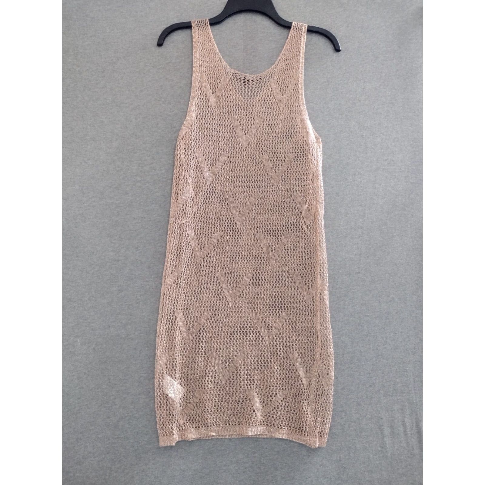 Vintage Codigo Crochet Short Knit Dress Rose Gold M Women Sleeveless V-Neck Crocheted Lightweight Bodycon Casual Summer Spring Fall Size 32" / US 10 / IT 46 - 7 Thumbnail