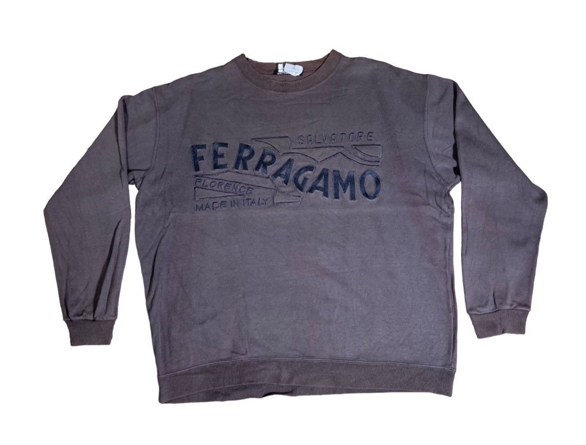 Salvatore Ferragamo × Vintage 90s SALVATORE FERRAGAMO EMBROIDERED LOGO SWEATSHIRT FADED Size US M / EU 48-50 / 2 - 1 Thumbnail