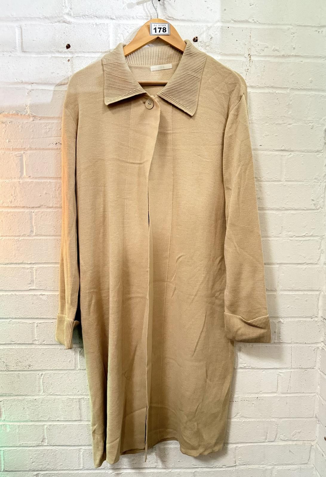 Marks & Spencer Beige Long Women's Cardigan with Ribbed Collar Size XXL / US 16-18 / IT 52-54 - 1 Thumbnail