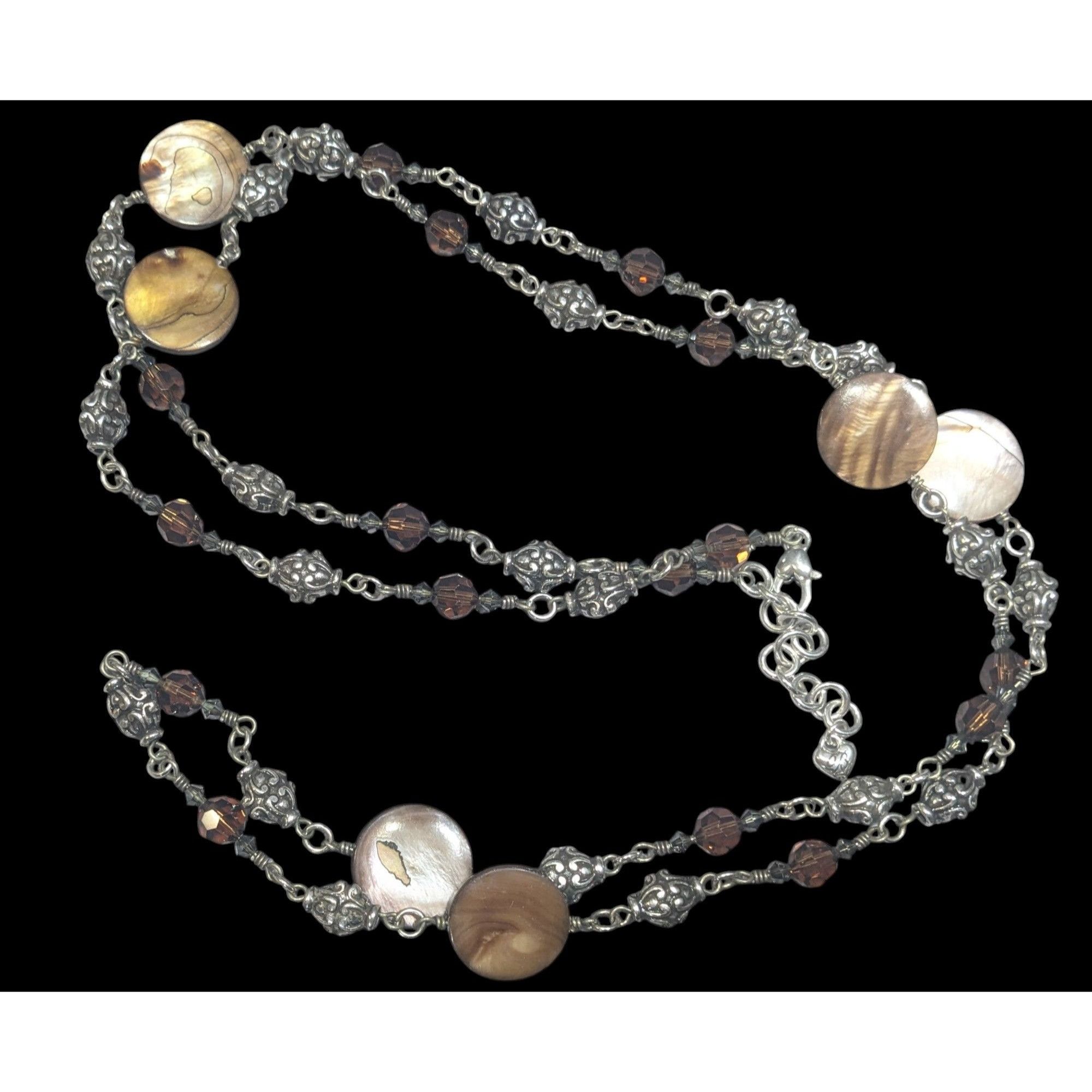 Brighton Brighton Utopia Brown Shell And Glass Beaded Silver Tone Nec Size ONE SIZE - 1 Thumbnail