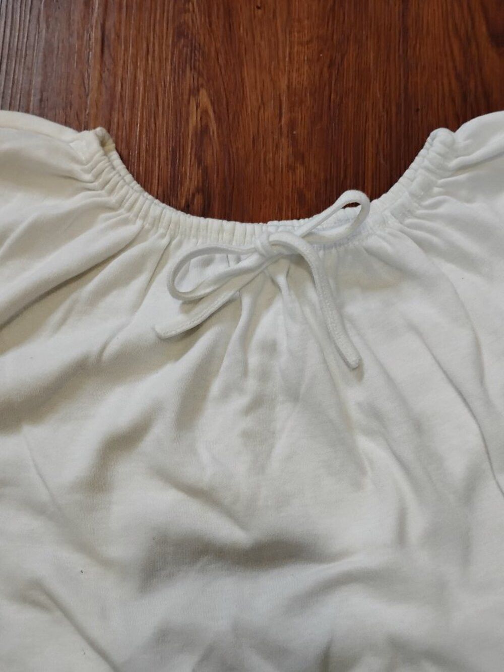 Other Vintage 60s 70s Cinch Collar T-Shirt Blouse Crop Top Hippy Size M / US 6-8 / IT 42-44 - 3 Thumbnail