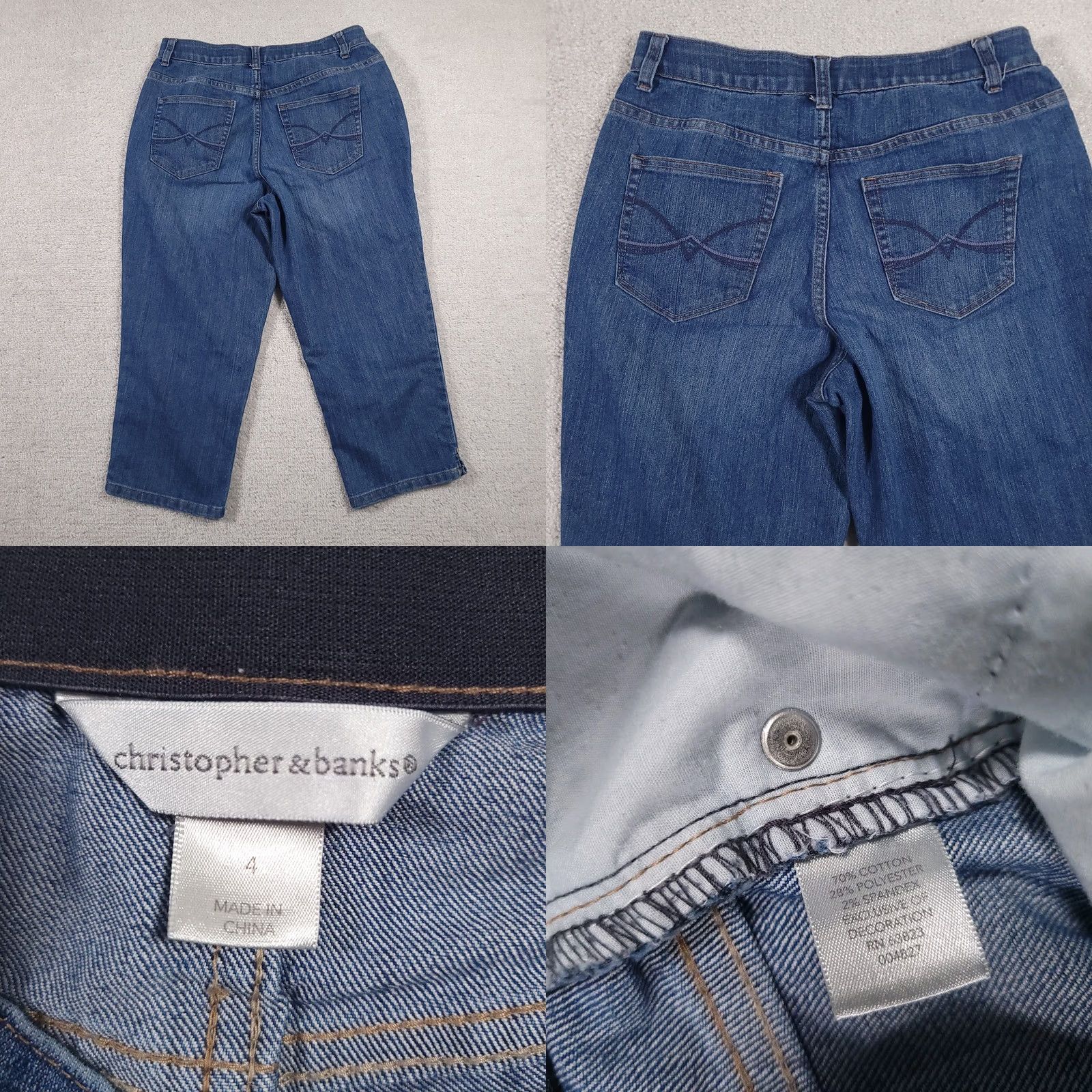 Vintage Christopher & Banks Capri Jeans Women's 4 Regular Denim Capri Jeans Blue 29 Waist Mid Rise 5-Pocket Stretch Size 27" / US 4 / IT 40 - 9 Thumbnail