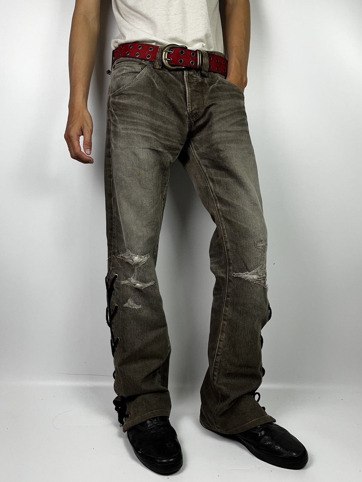 If Six Was Nine lace up trove distress jeans pant ifsixwasnine vkei style Size US 32 / EU 48 - 21 Thumbnail