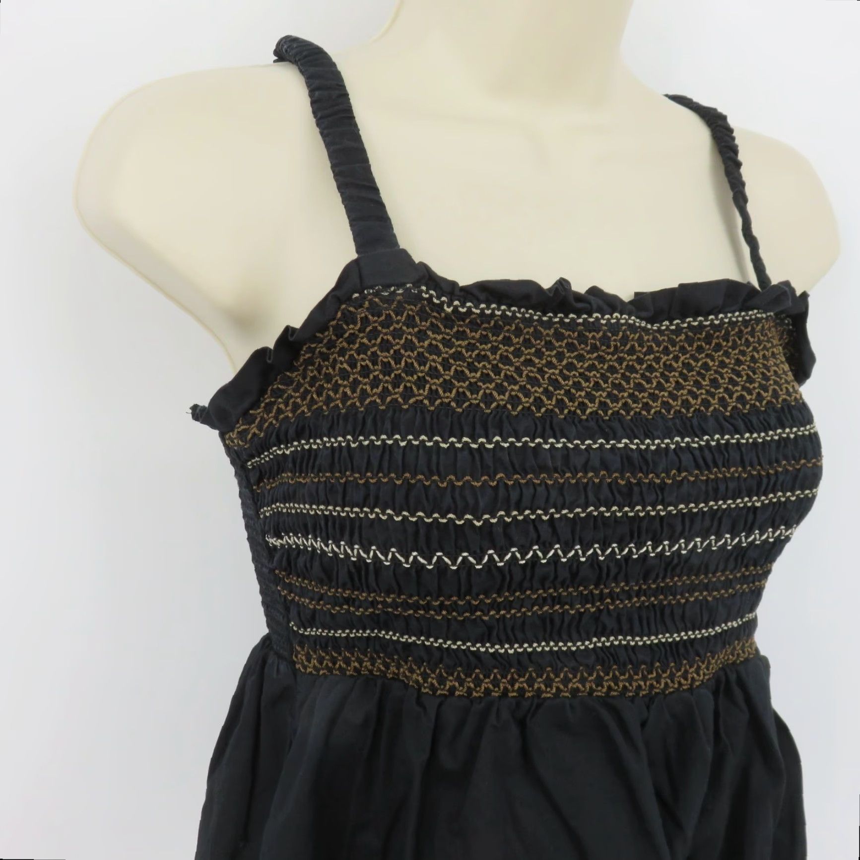 Old Navy VINTAGE Old Navy Women Small Black Puckered Ruched Spaghetti Strap Tank Top Shirt Blouse Size S / US 4 / IT 40 - 3 Thumbnail