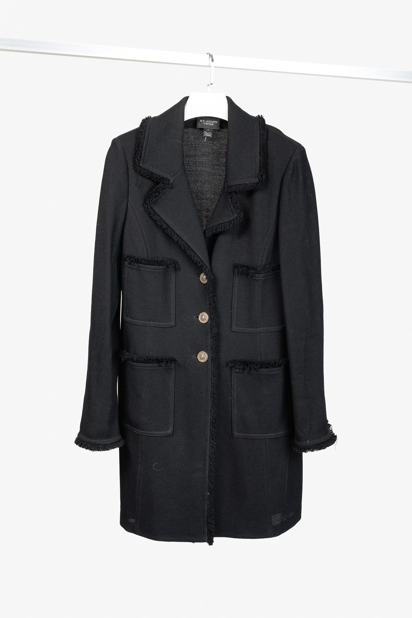 St. John St. John Caviar Fringed Wool-Blend Milano Piqué Knit Coat Size XL / US 12-14 / IT 48-50 - 1 Thumbnail