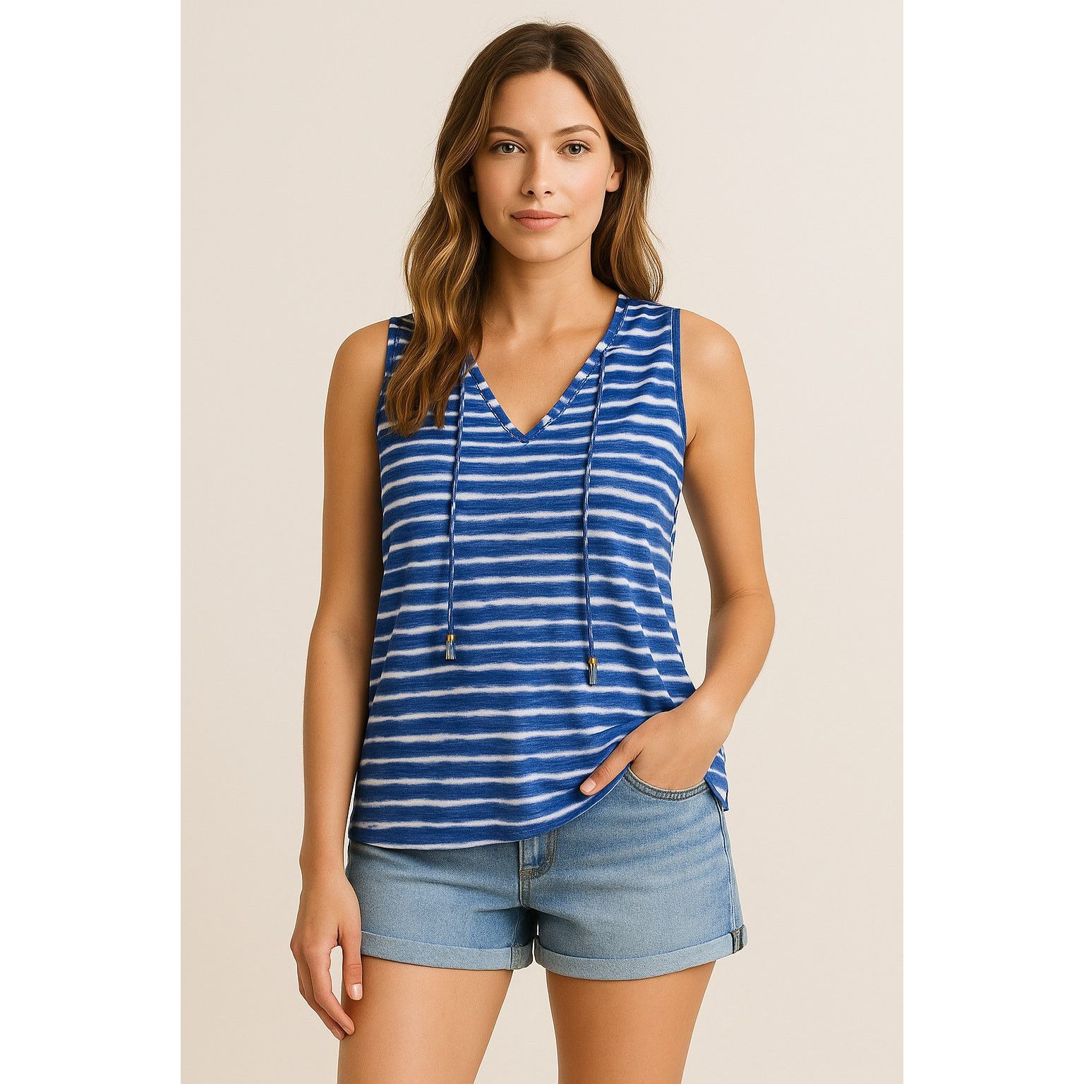 Michael Kors Michael Michael Kors Blue White Striped Sleeveless Top L Size L / US 10 / IT 46 - 1 Thumbnail