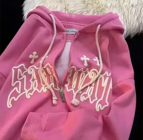image of Vintage Pink Printed Oversized Sweatshirt Gothic Hoodie, Men's (Size Large)