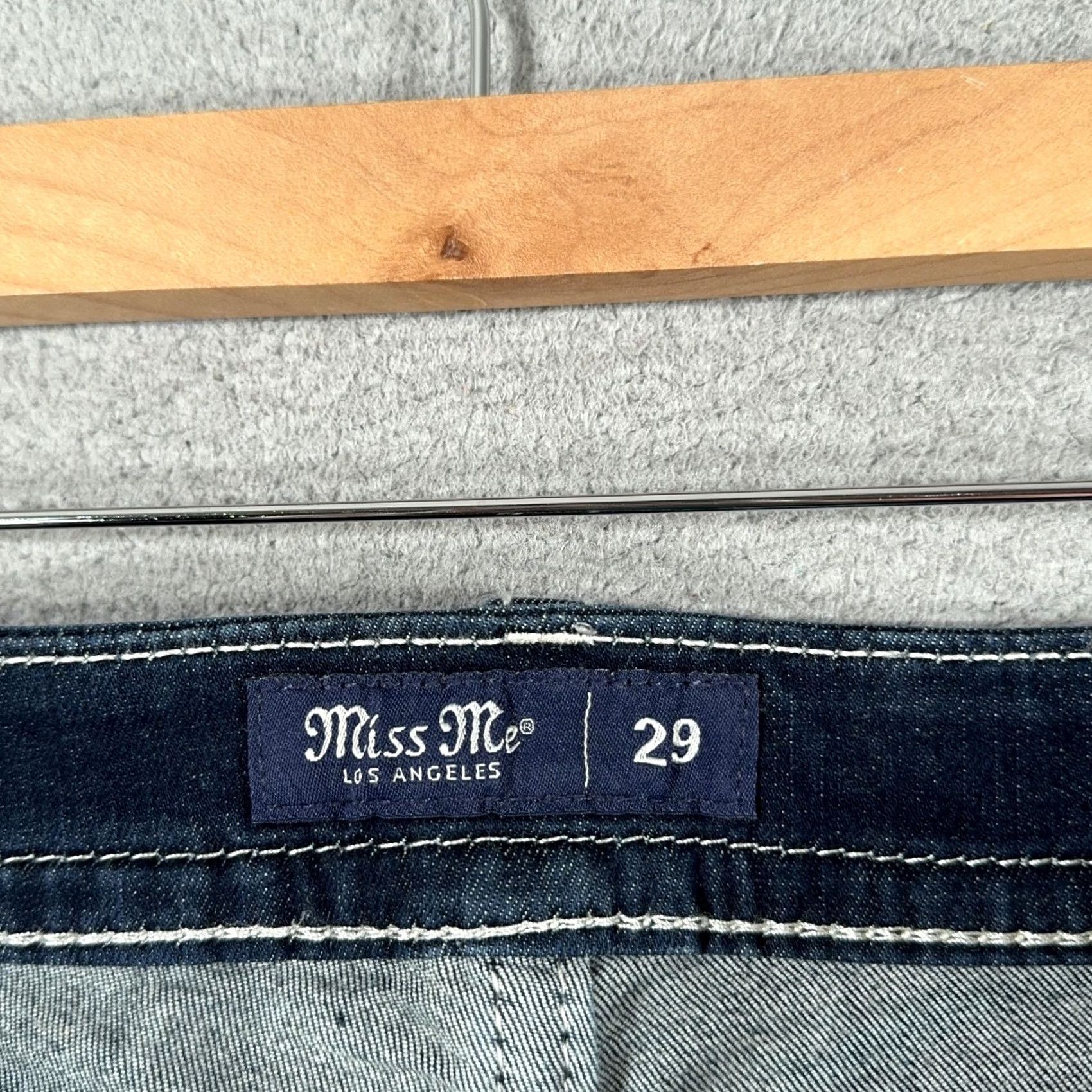 Miss Me Miss Me Jeans Womens Bootcut 5-Pocket Rhinestone Embroidered Studded Blue Curvy W29 L32 Denim Size 29" - 3 Thumbnail