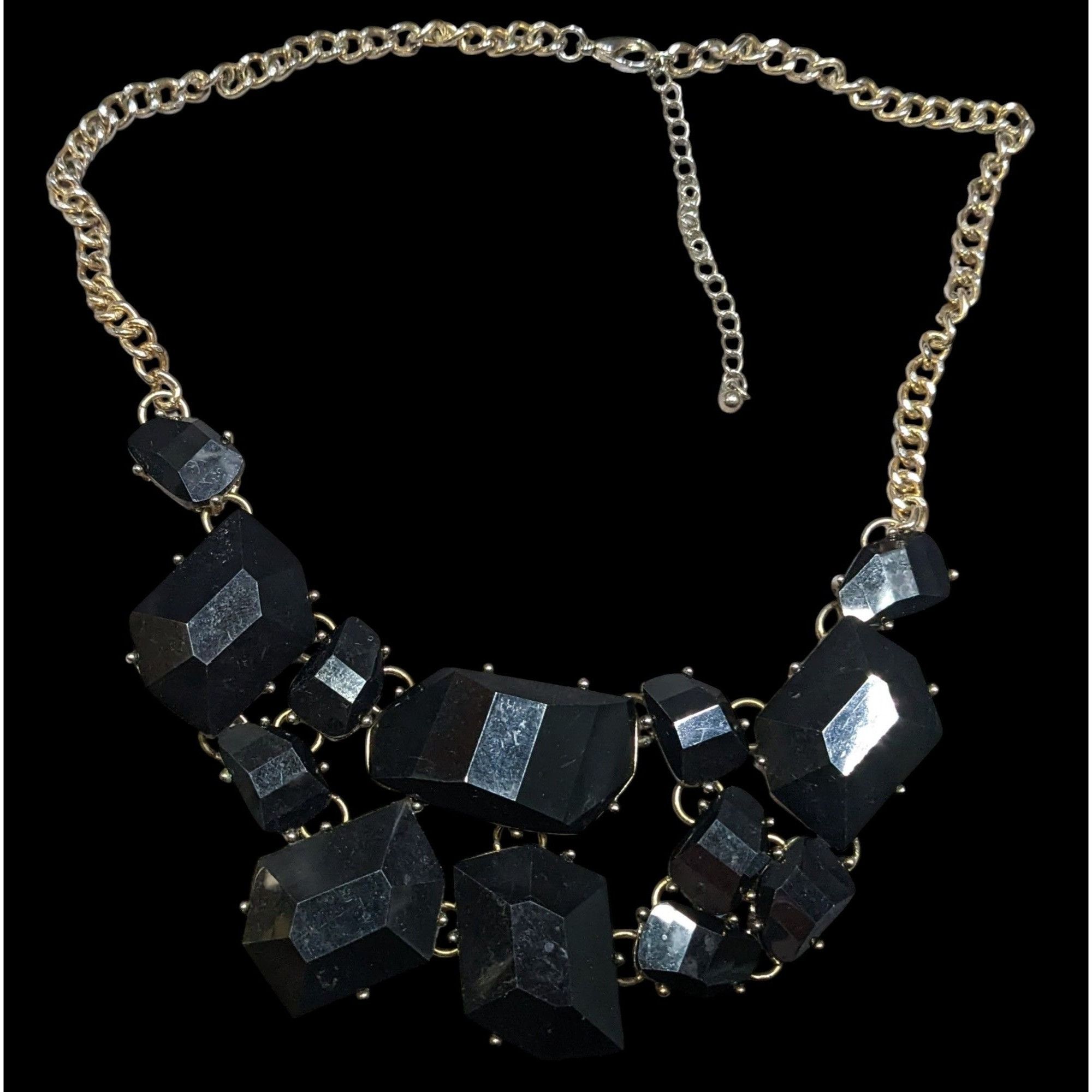 Other Glam Goth Chunky Black Faceted Gem Mosaic Bib Necklace Size ONE SIZE - 2 Thumbnail