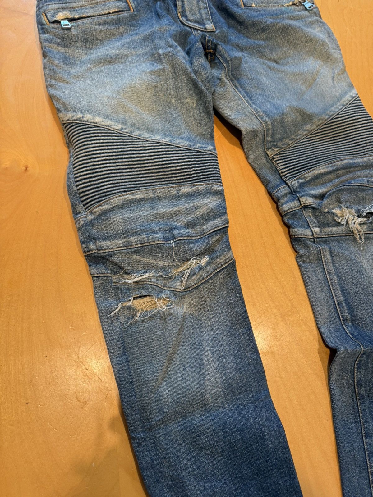 Balmain Balmain biker denim distressed blue fade Size US 31 - 2 Thumbnail