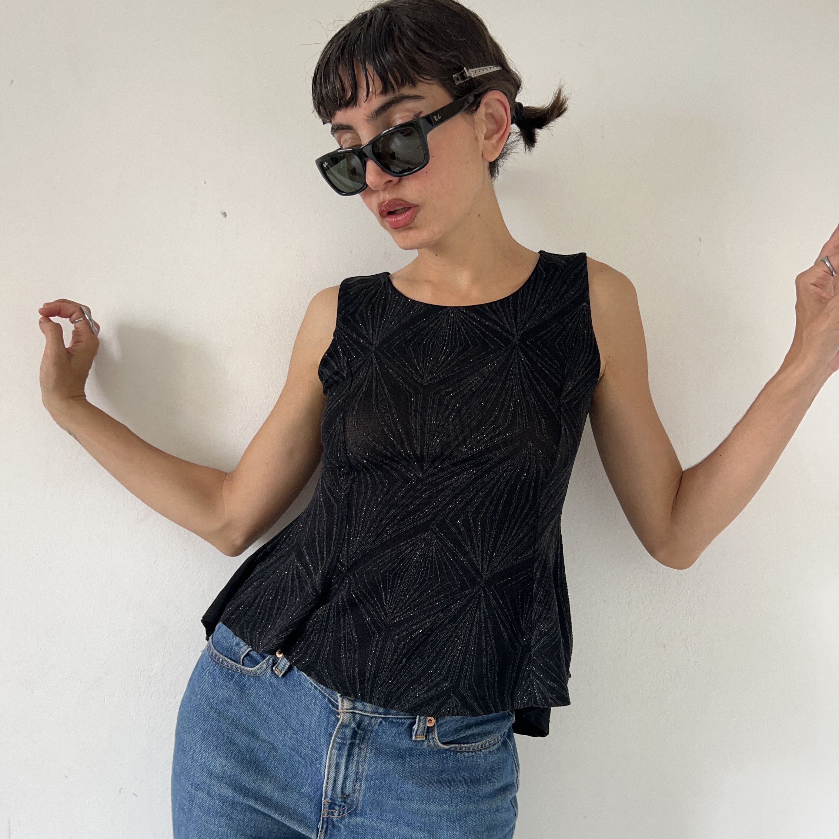 Vintage Vintage 90s black glitter peplum tank top Size M / US 6-8 / IT 42-44 - 6 Thumbnail