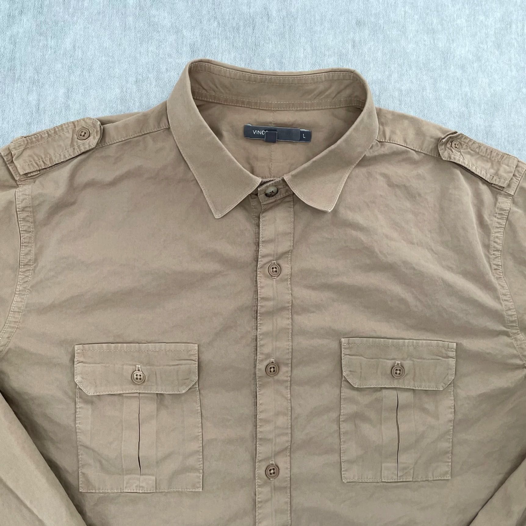 Vince Vince Button-Up Shirt Men Large Brown Cotton Long Sleeve Preppy Made in USA Size US L / EU 52-54 / 3 - 3 Thumbnail