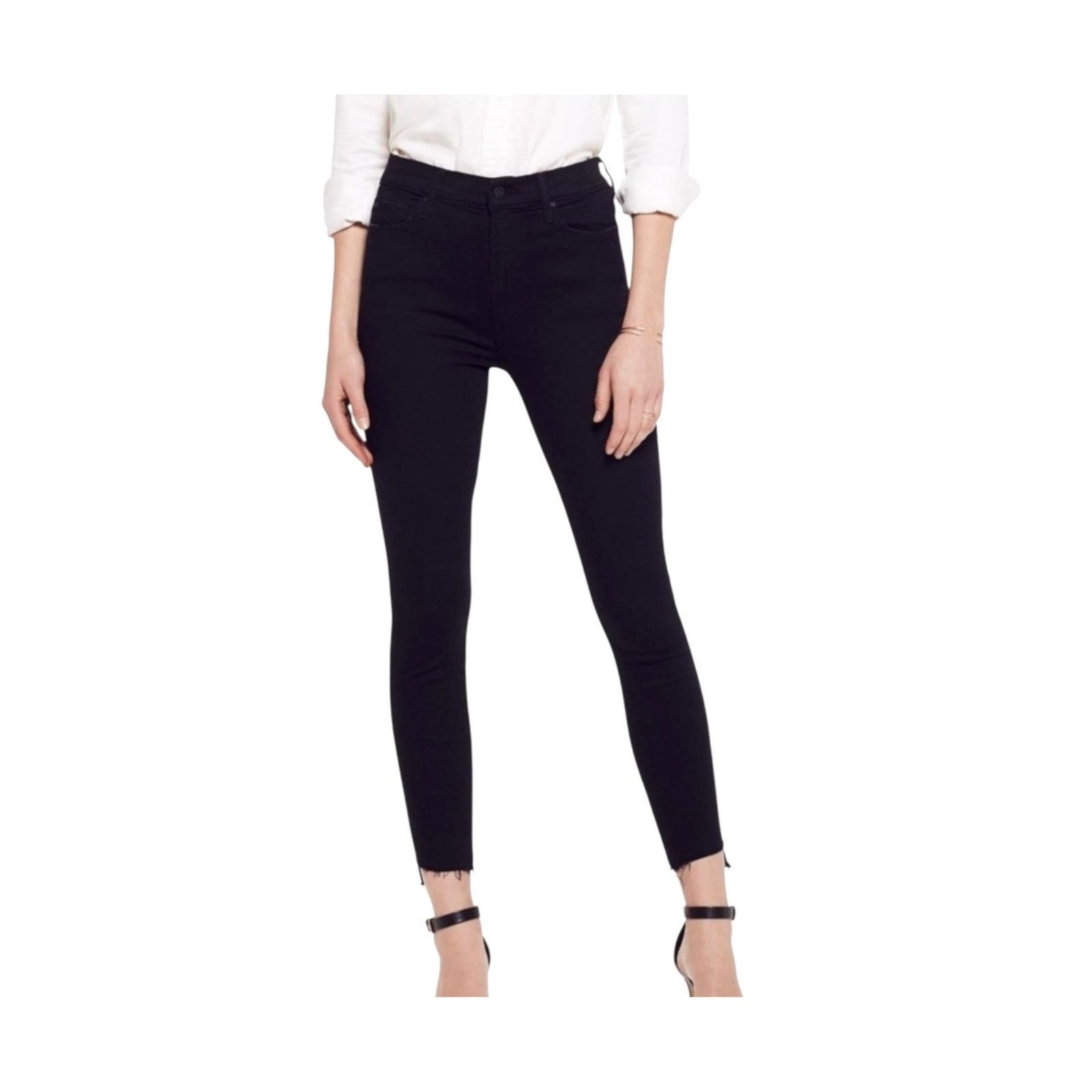 MOTHER Mother Stunner Zip Ankle Step Fray Jeans Not Guilty Black 24 Size 24" / US 00 / IT 34 - 1 Thumbnail