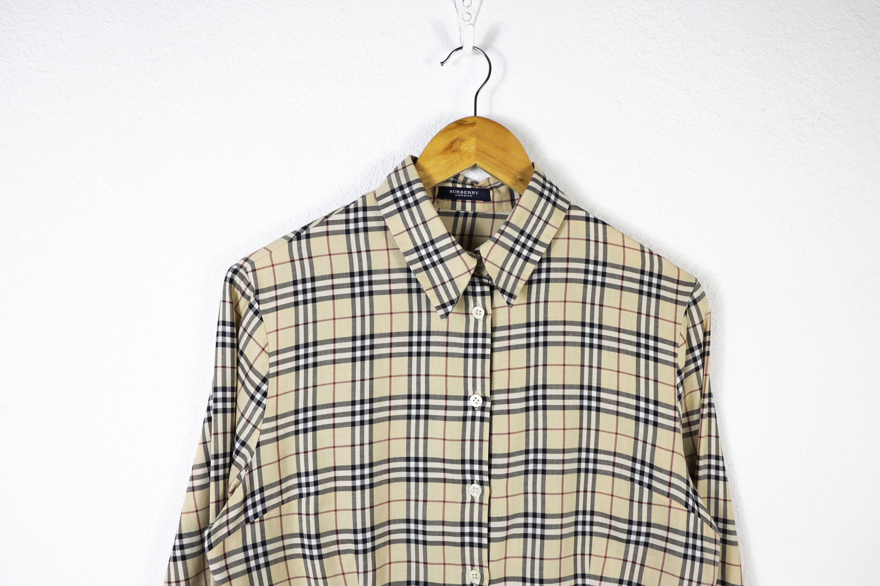 Burberry × Vintage Womens Burberry Vintage Beige Nova Check Cufflinks Shirt Size L / US 10 / IT 46 - 2 Thumbnail
